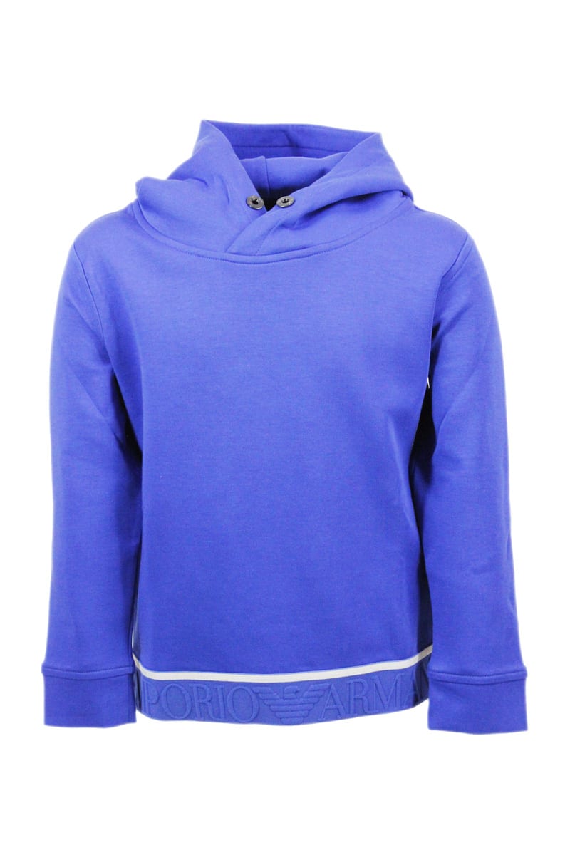 Emporio Armani Sweatshirt With Hood And Elastic Band With Logo On The Bottom
