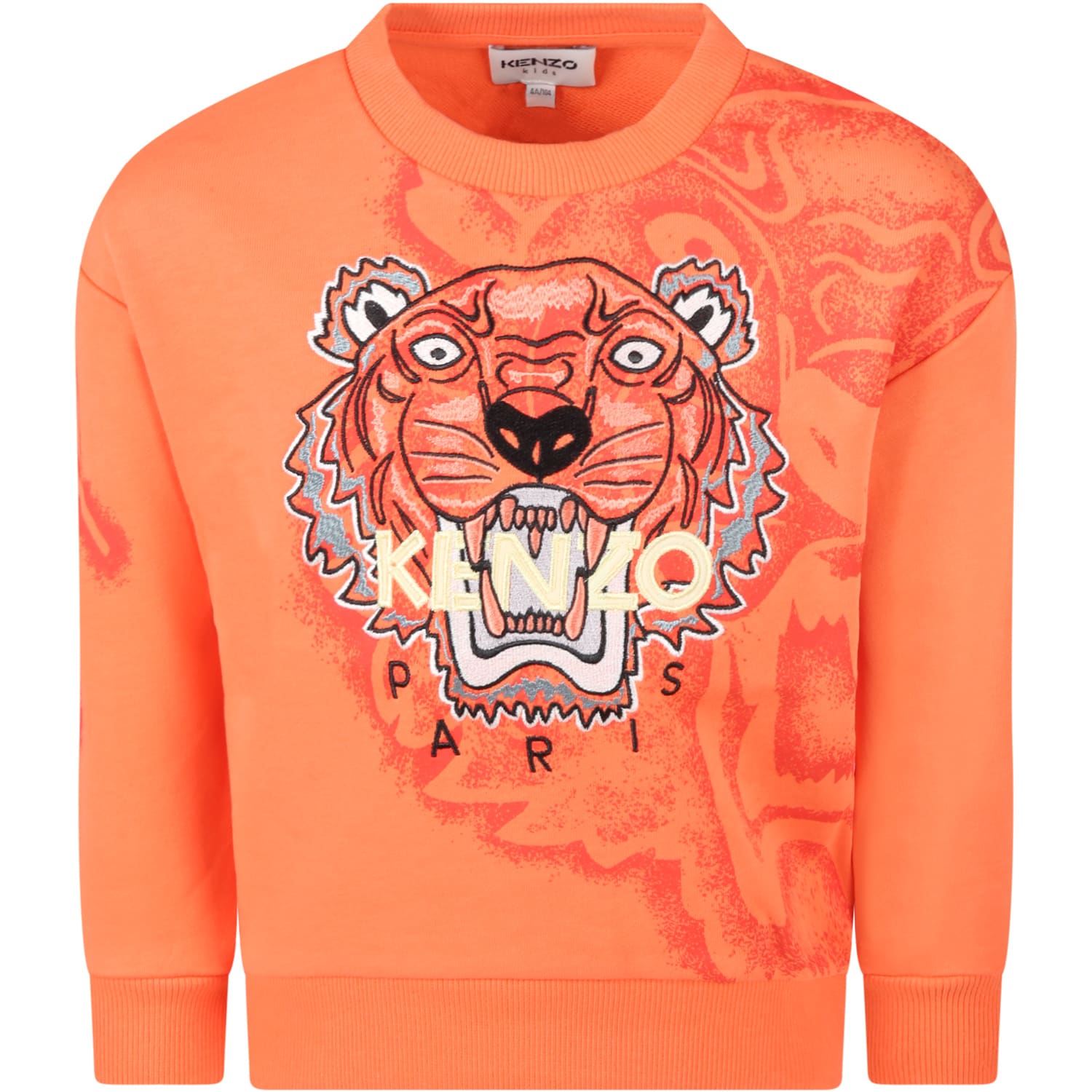 Kenzo Kids Orange Sweatshirt For Boy With Tigers
