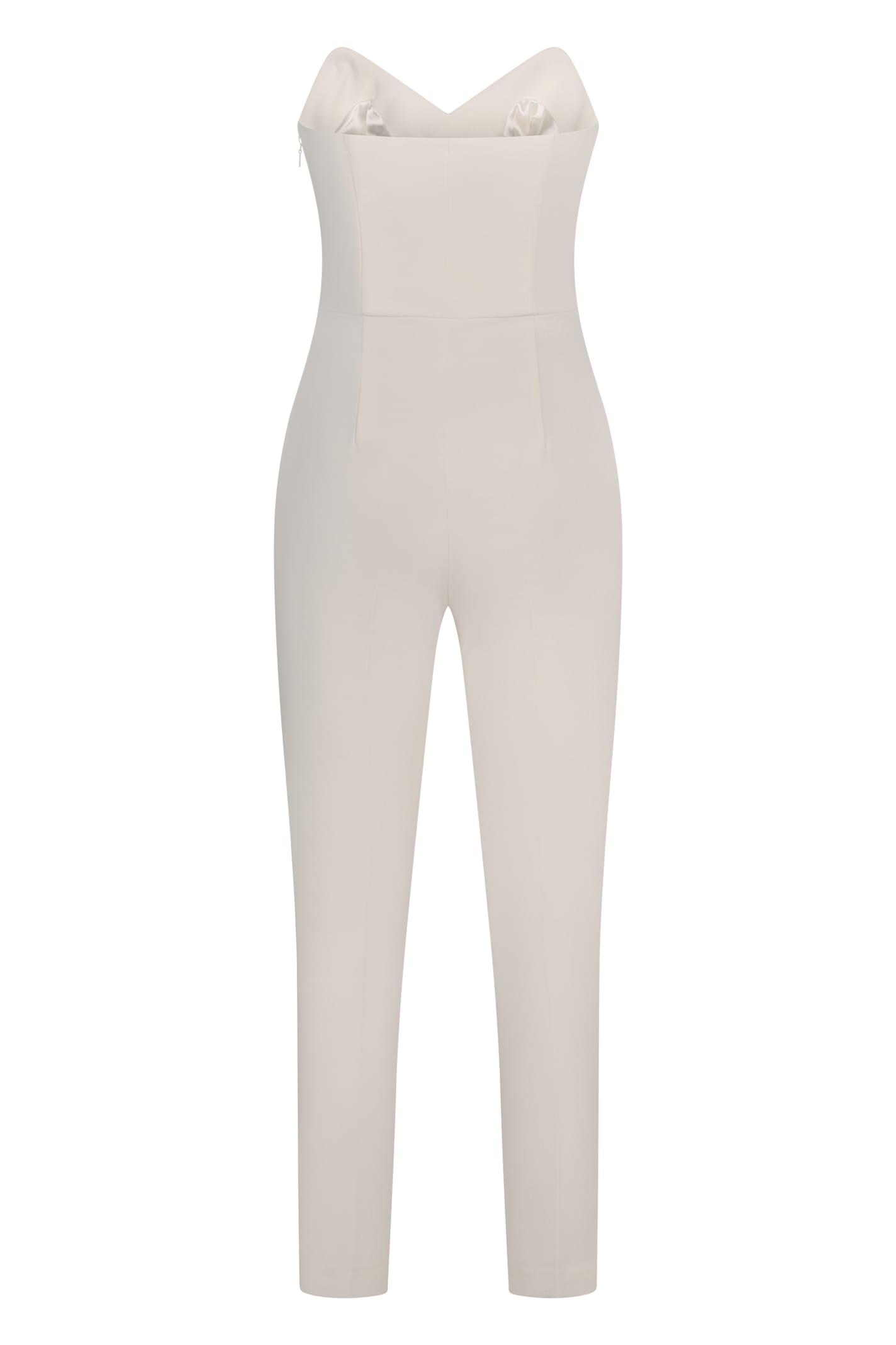Elisabetta Franchi Flowing Crepe Jumpsuit With White Macro Bow In White