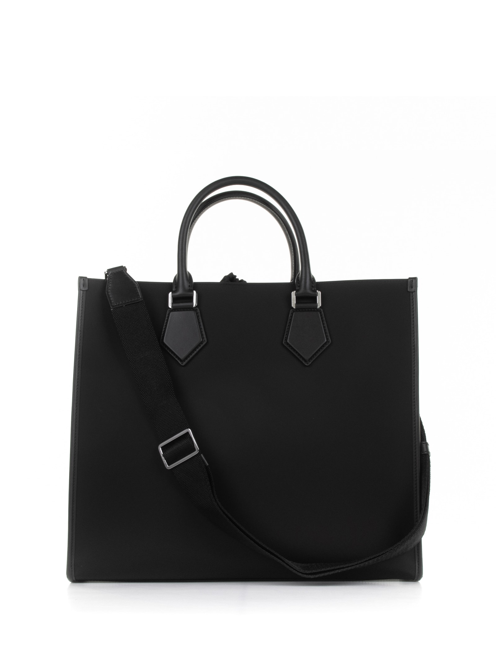 Shop Dolce & Gabbana Large Shopping Bag In Nylon And Leather With Rubberized Logo In Nero Nero