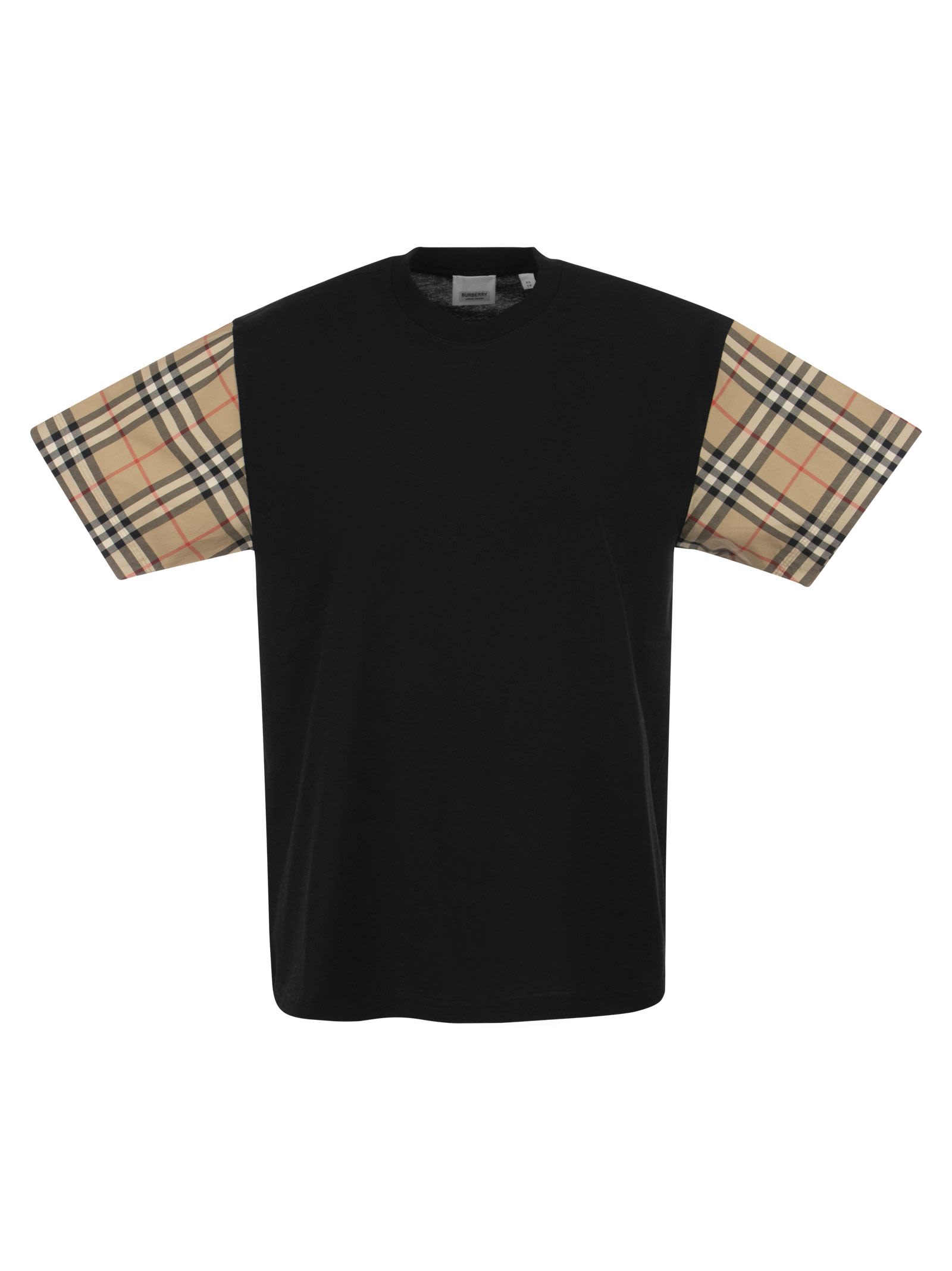 Burberry Carrick - Oversized Cotton T-shirt With Vintage Check Sleeves