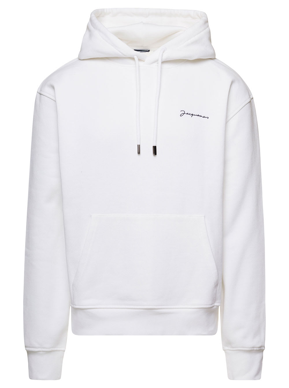 Jacquemus White Hoodie With Contrasting Logo Embroidery In Cotton Man