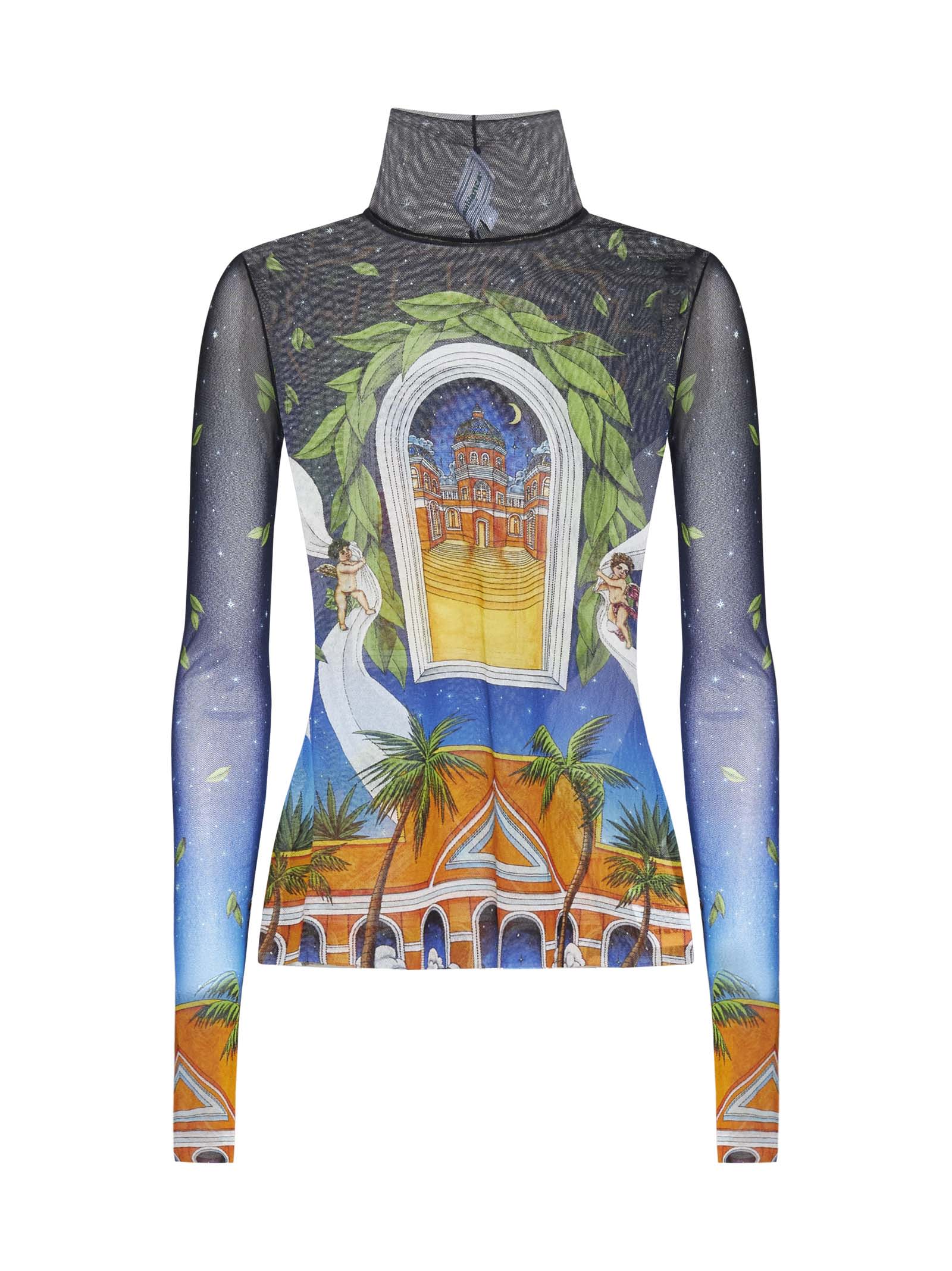Casablanca Printed Mesh Top In Maison Dete