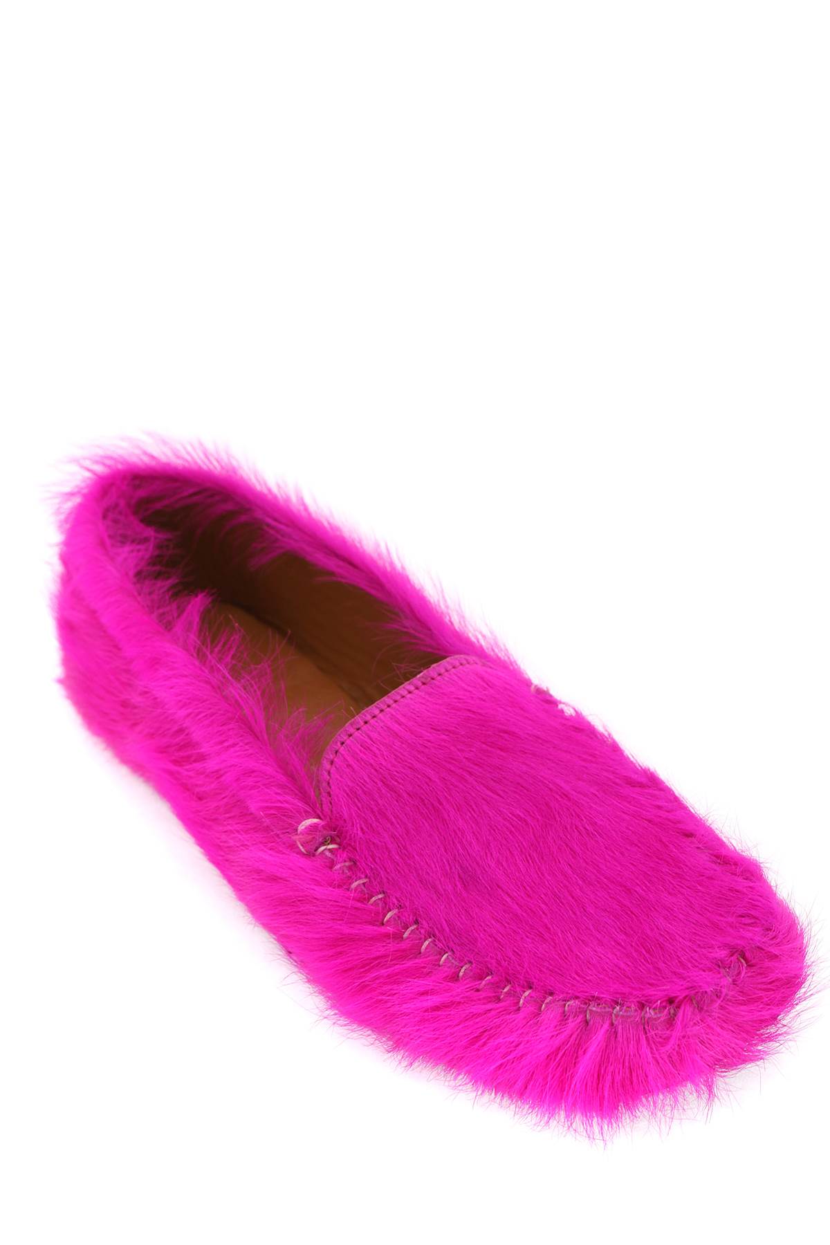 Shop Marni Long-haired Leather Moccasins In In Fuxia (fuchsia)