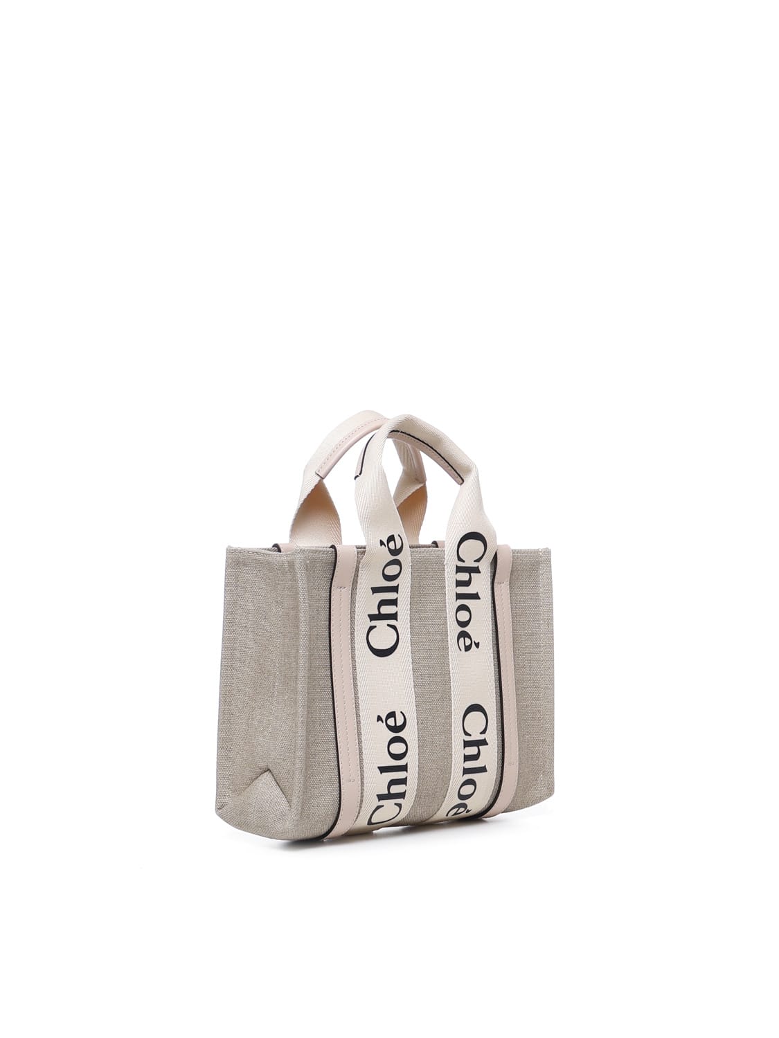 Shop Chloé Woody Bag Medium In Linen Canvas In Cement Pink