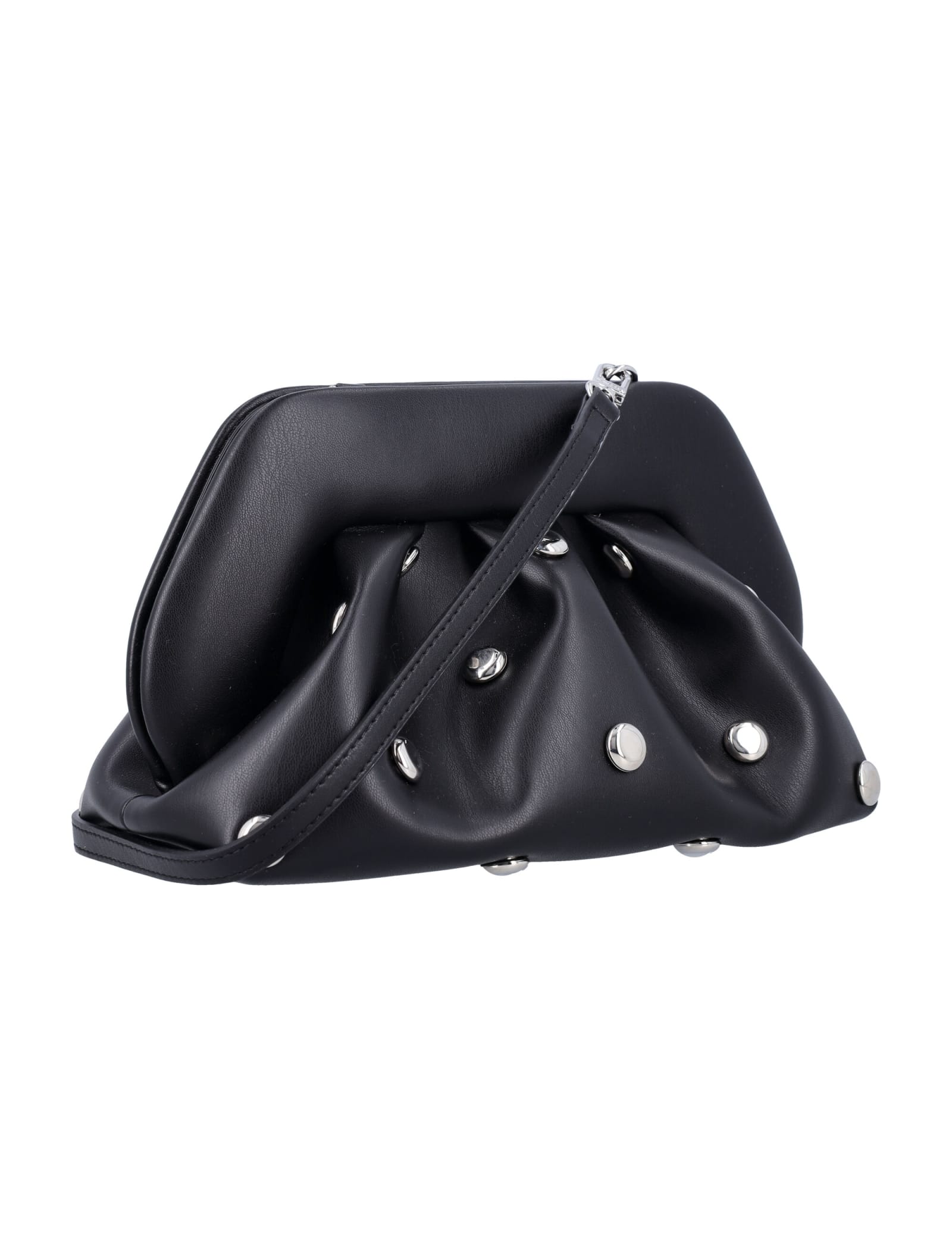 Shop Themoirè Tia Eco Leather Beads Clutch In Black