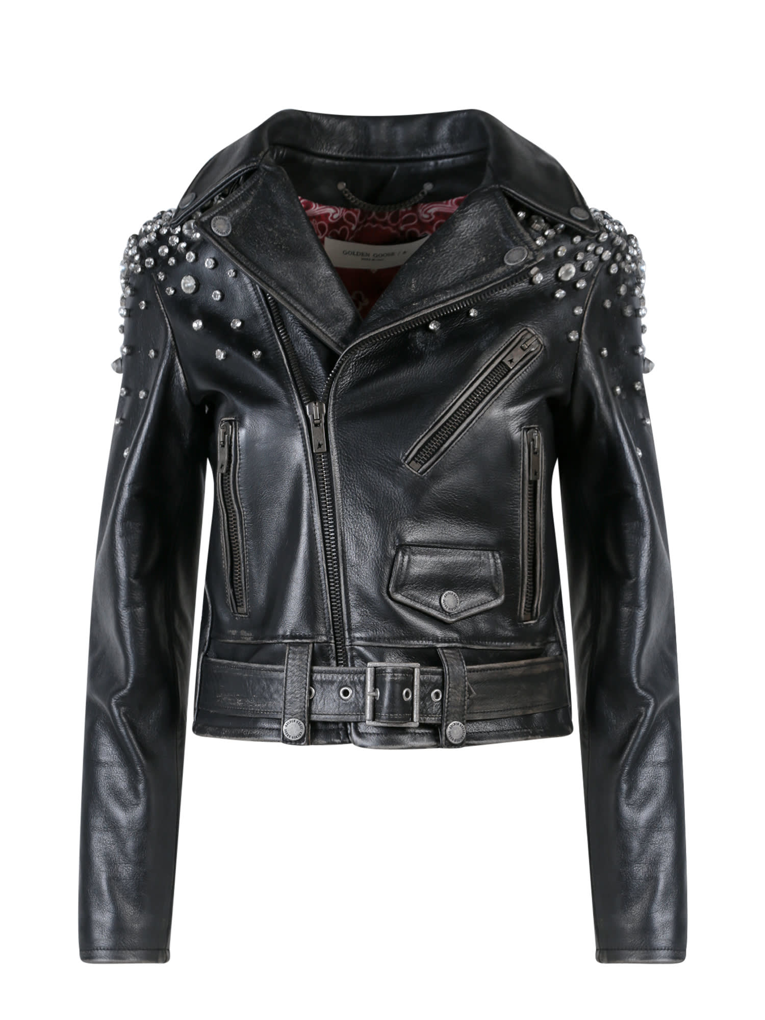 Golden Goose Leather Biker Jacket In Black