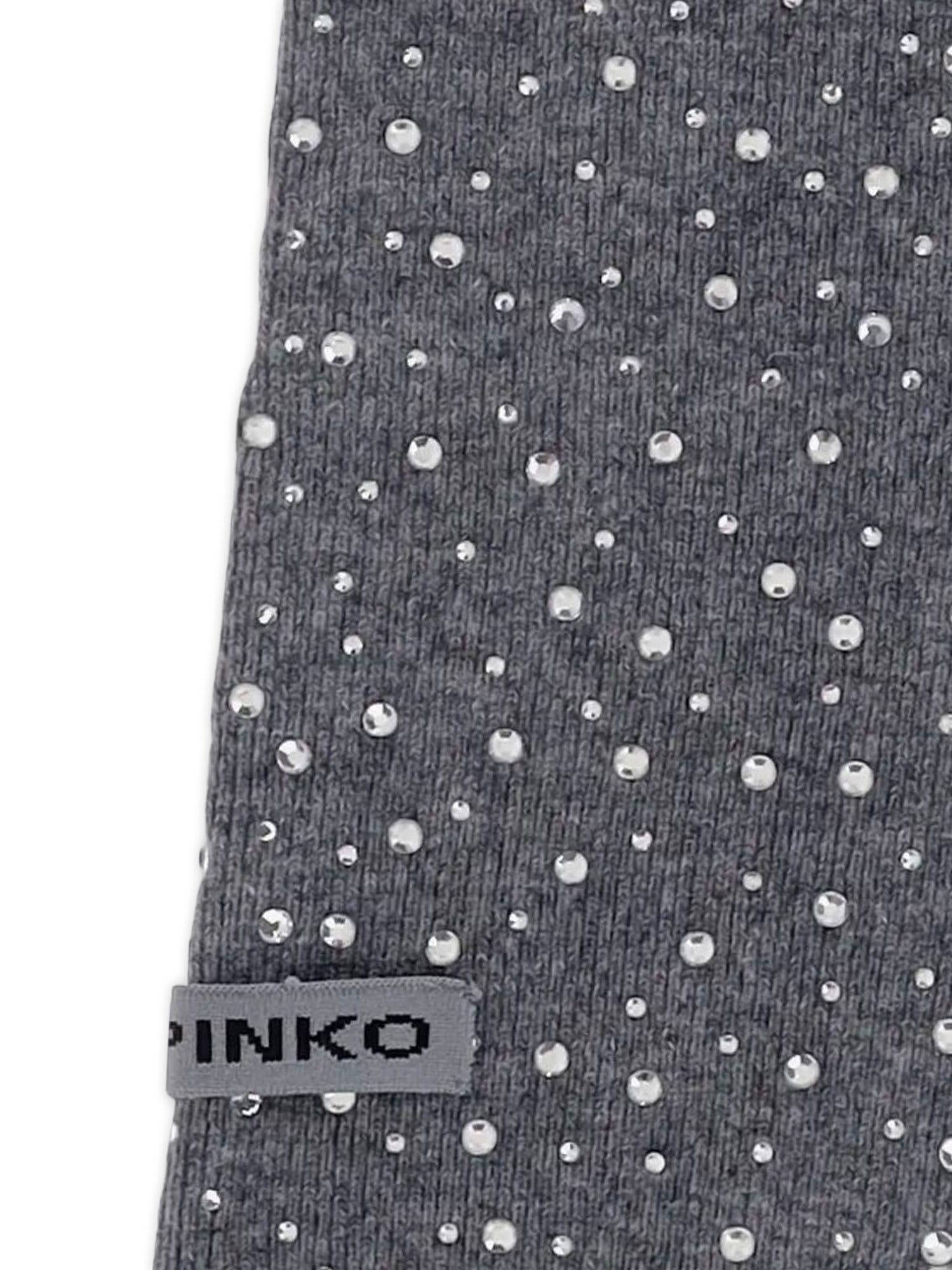 Pinko Svizzera Wool Scarf With Rhinestones In Gray