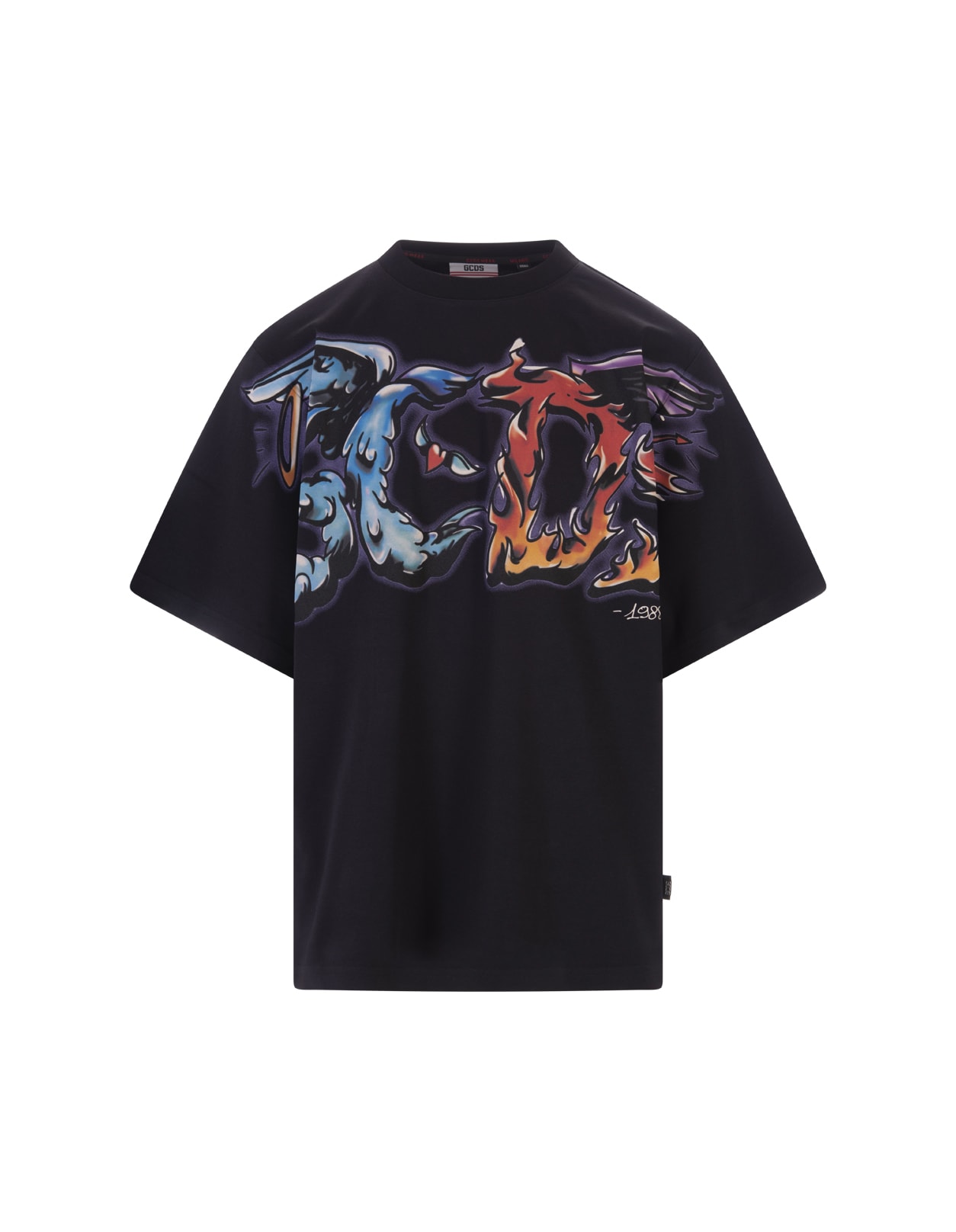 Man Black Oversize T-shirt With Multicolored Gcds Maxi Graphic Print