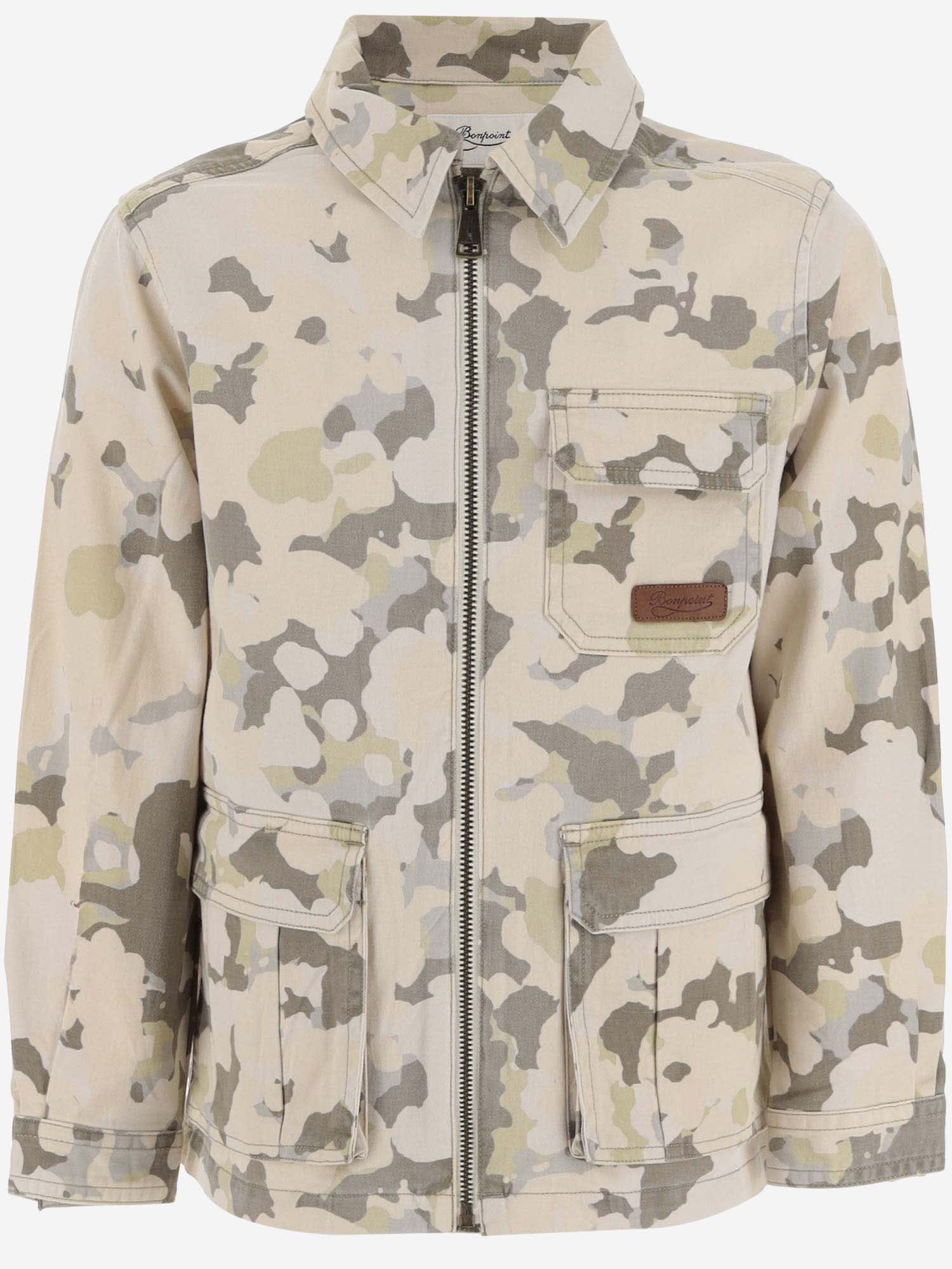 Bonpoint Kids' Stretch Cotton Jacket With Camo Pattern In Neutral