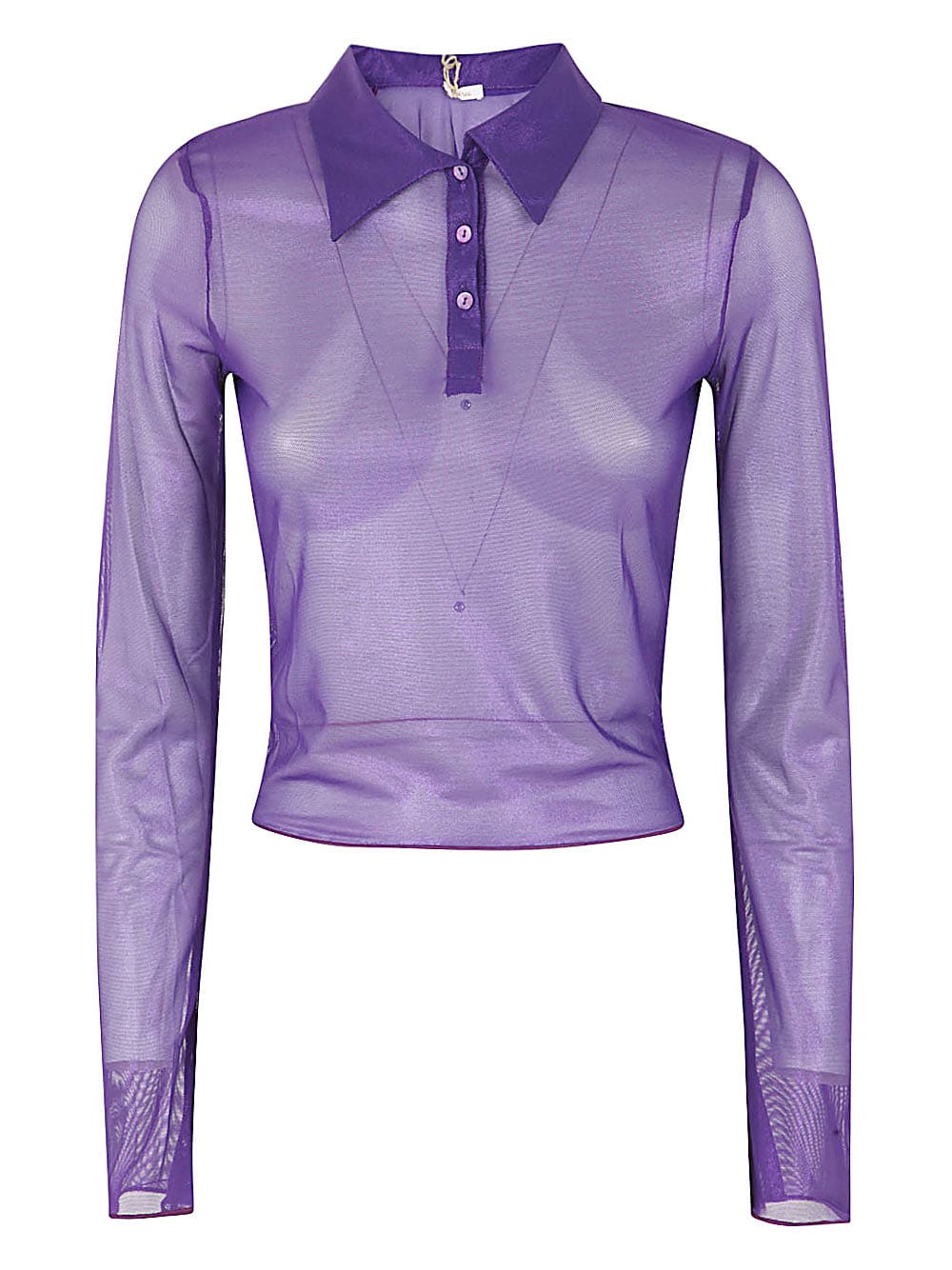Oseree Metallic-sheen Semi-sheer Polo Top In Purple