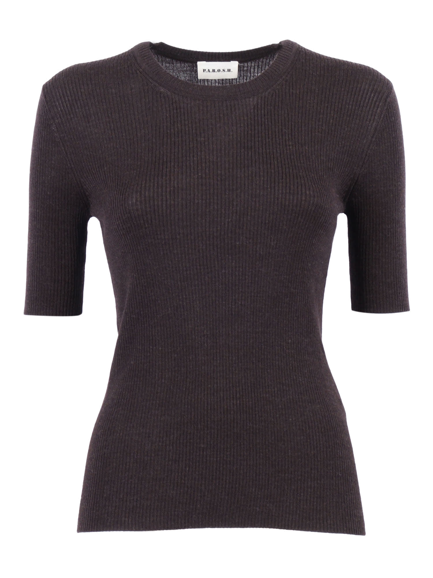 P.a.r.o.s.h Fitted Short-sleeved Wool Top With Ribbed Texture In Purple