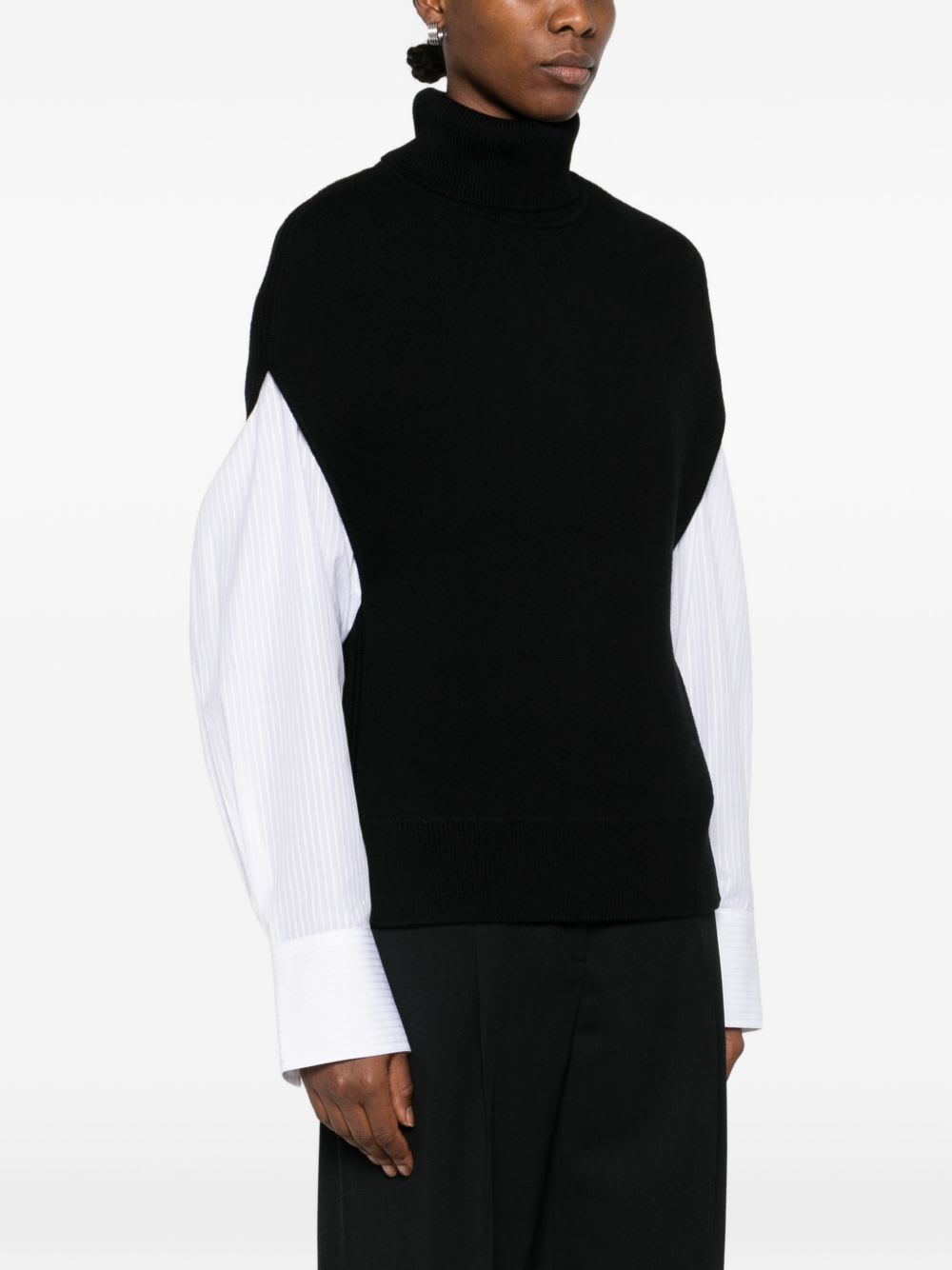 Totême Wool Turtleneck Vest Layered Design In Black