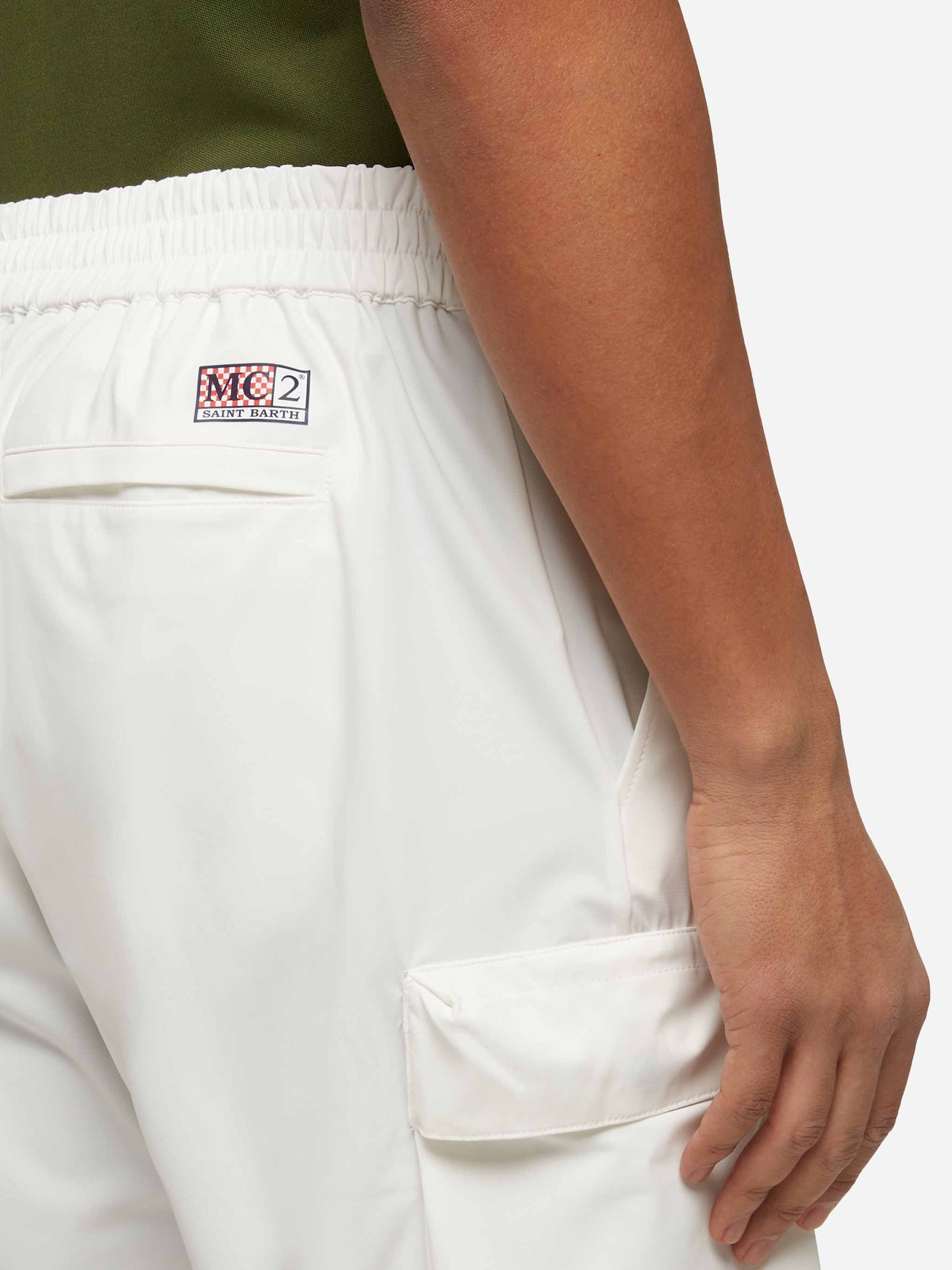 Mc2 Saint Barth Off-white Technic Fabric Bermuda Shorts Deck In White