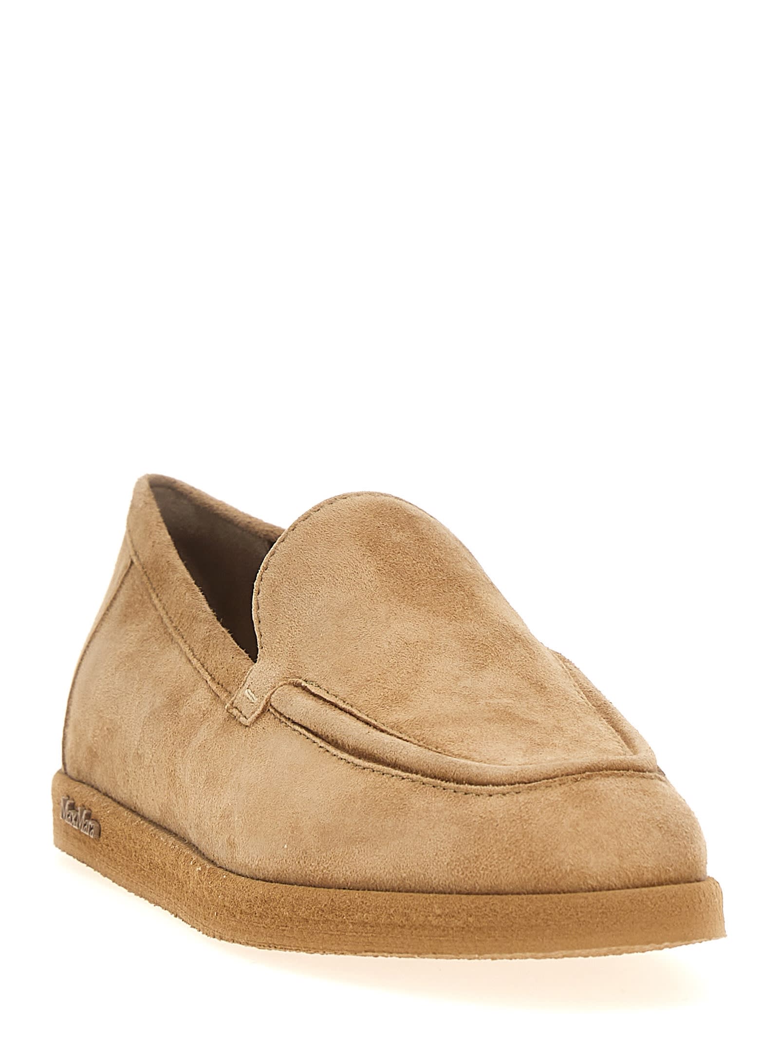 Max Mara Soft Suede Moccasins In Beige
