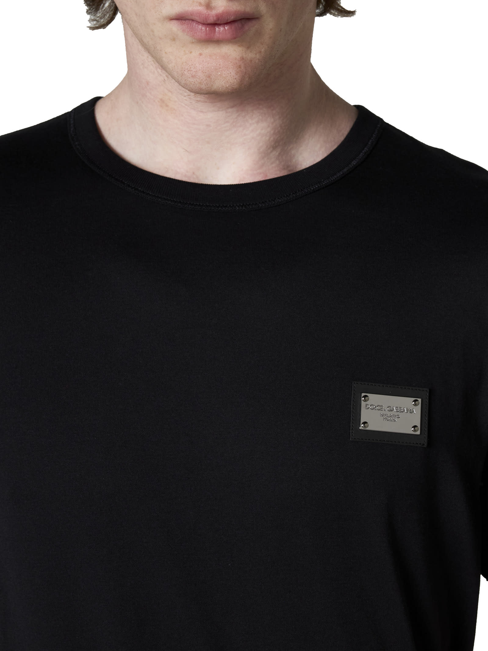 Dolce & Gabbana Logo-plaque Cotton T-shirt In Black