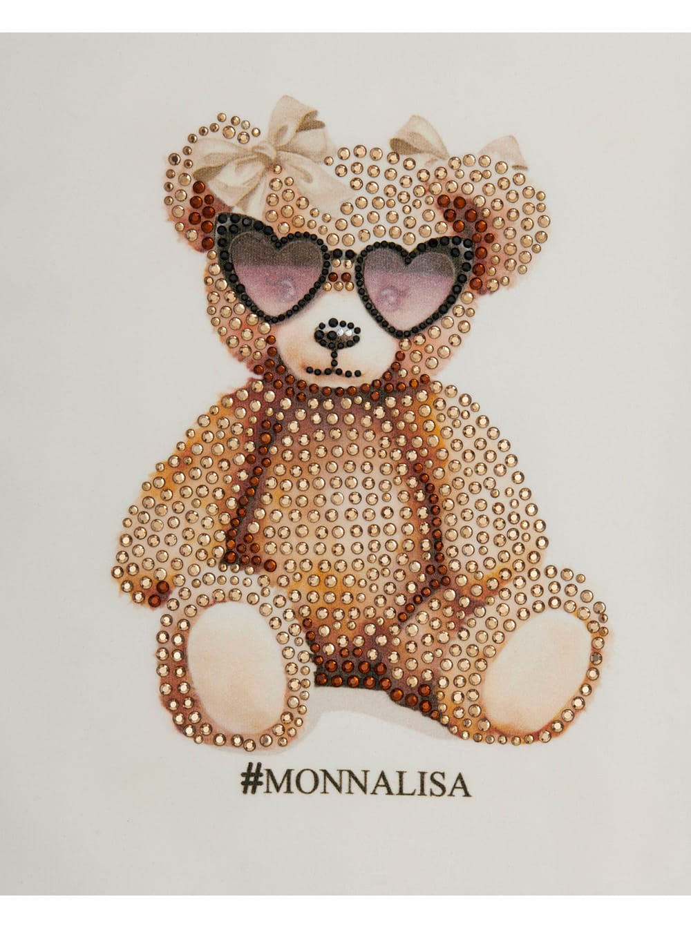 Monnalisa Multicolor Crewneck Dress With Crystal Embellishments On The Front And Bow Detail On The Front In Co In Multi