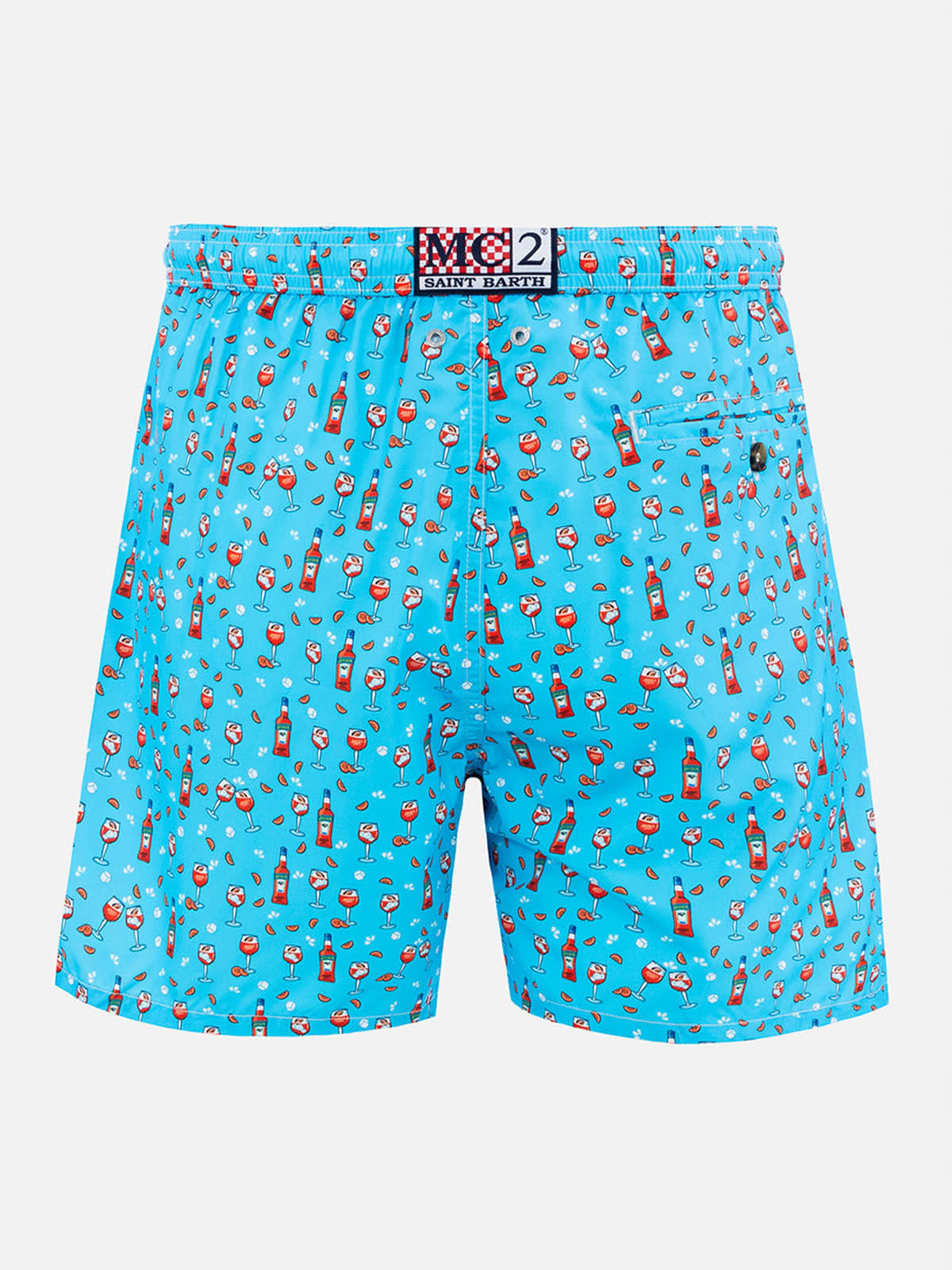 Shop Mc2 Saint Barth Man Lightweight Fabric Swim-shorts Lighting Micro Fantasy With Aperol Spritz Print Aperol Special Ed In Sky