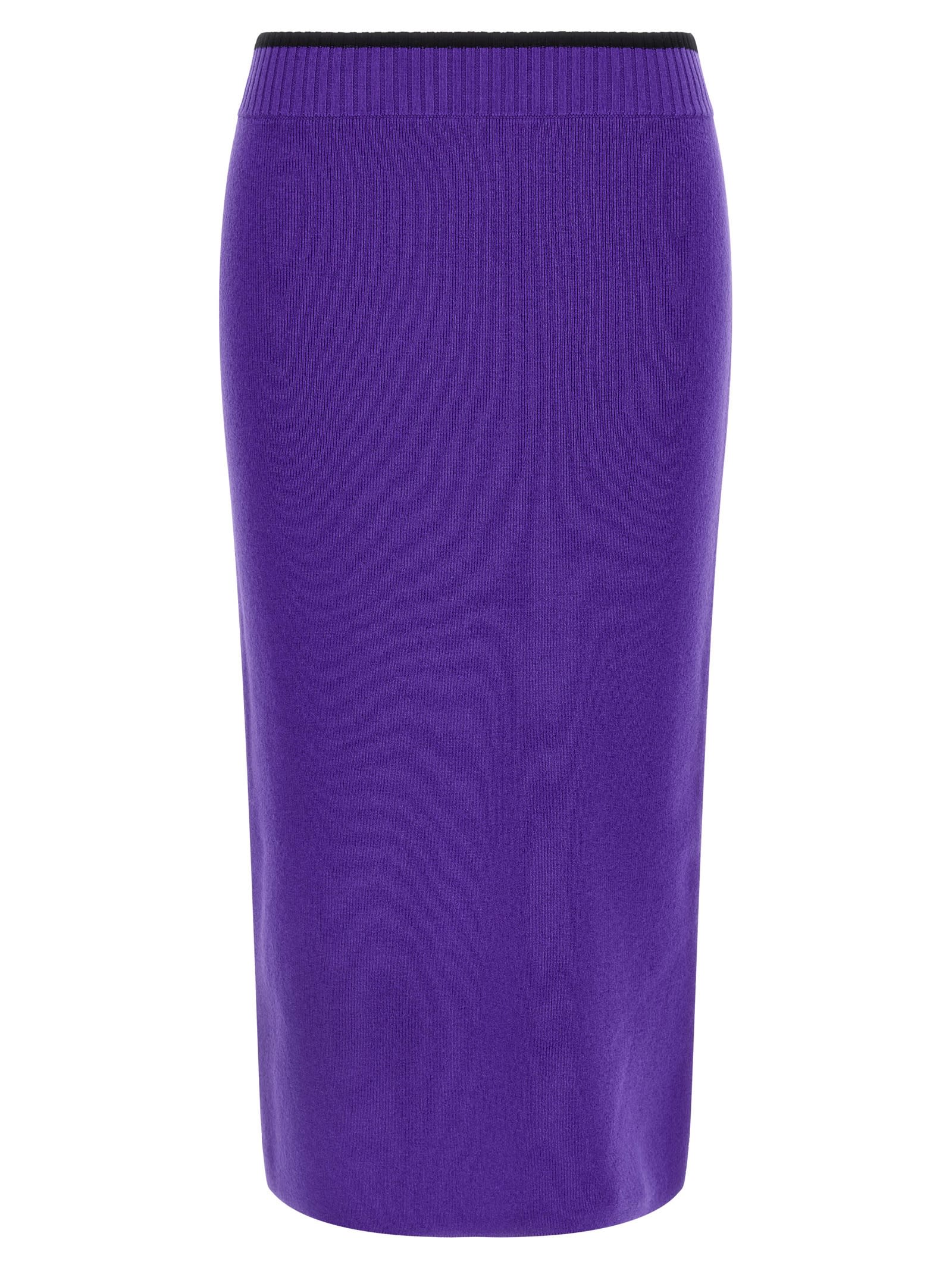 Pinko Fitted Midi Skirt With Ribbed Waistband In Purple