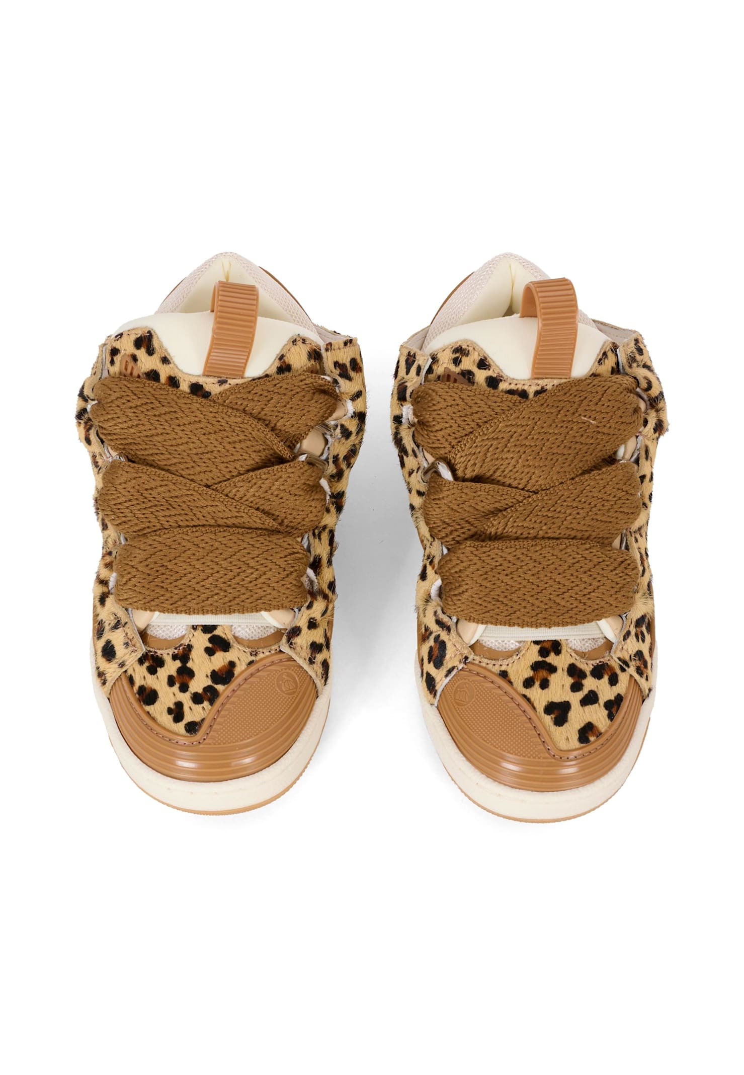 Lanvin Beige Sneakers For Girl With Leopard Pattern In Brown