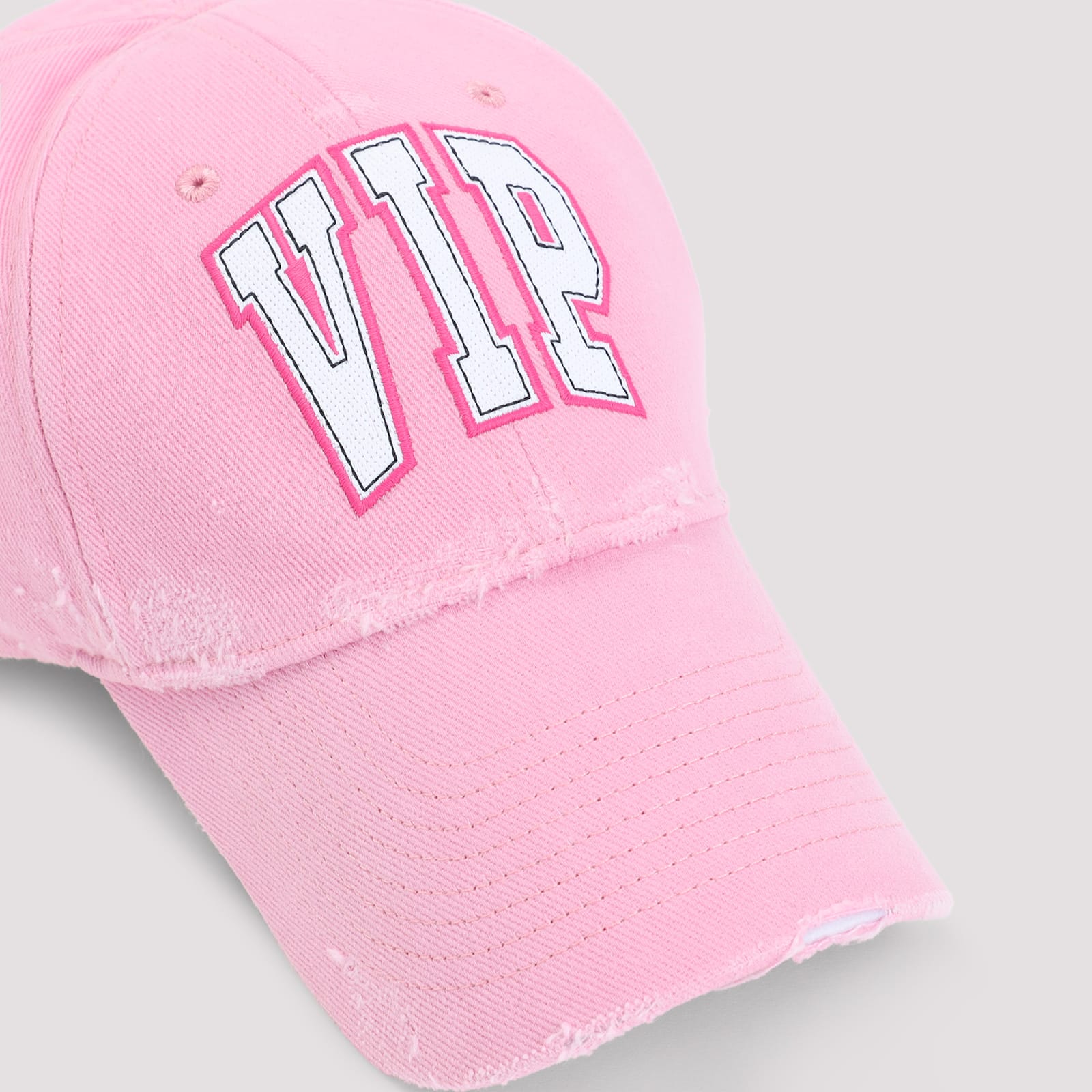 Balenciaga Distressed Cotton Visor Hat With Curved Brim In Pink