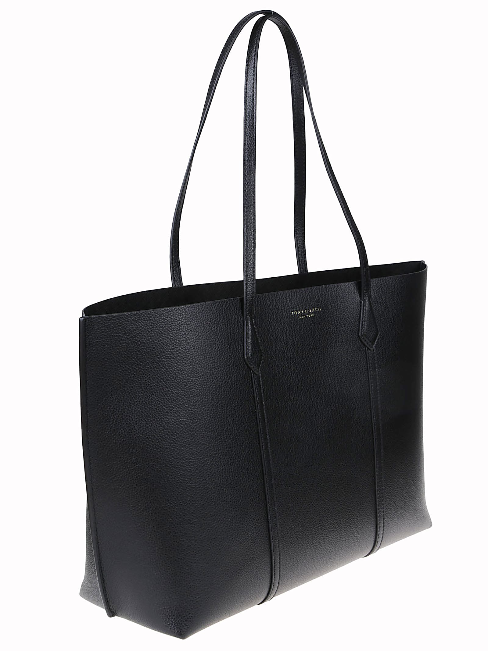 Tory Burch Perry Tote Bag In Textured Black Leather In Black