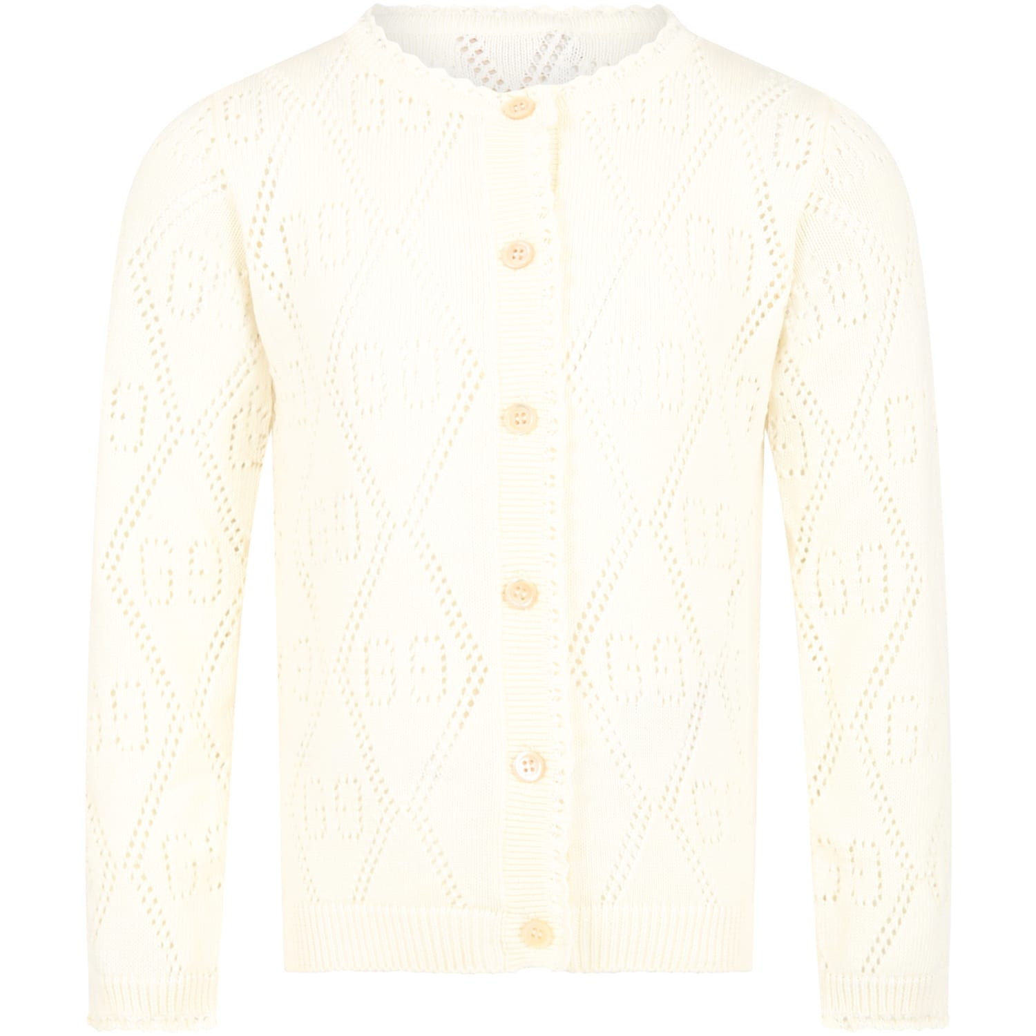 Gucci Ivory Cardigan For Girl With Double Gg