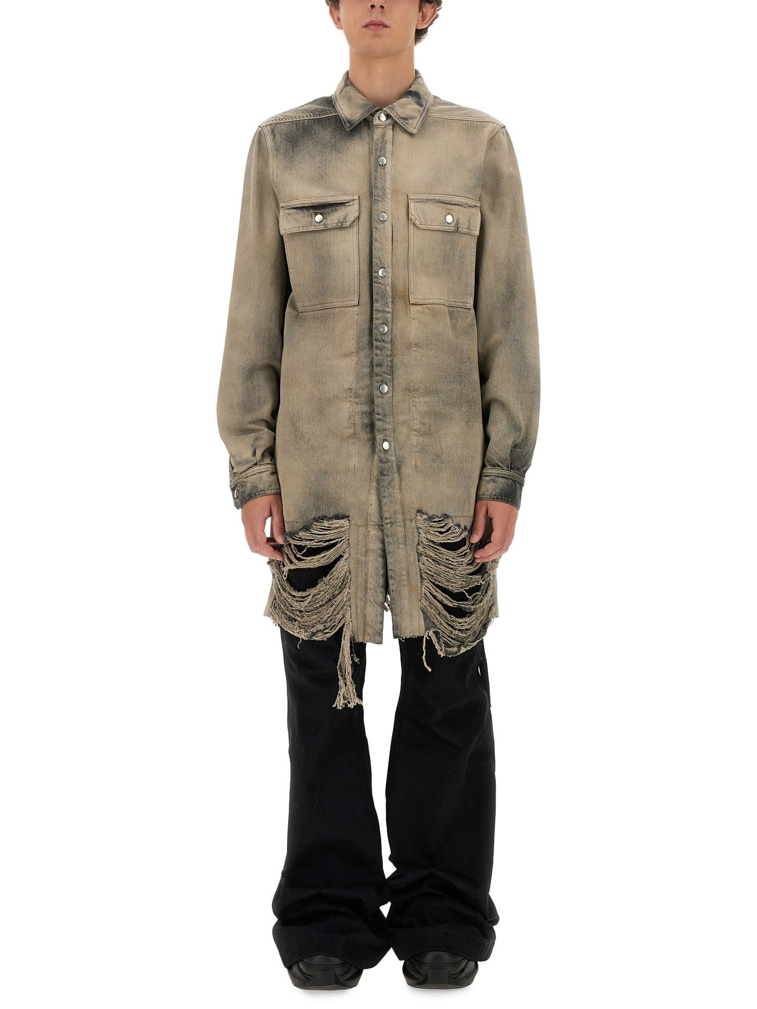 Rick Owens Frayed Distressed-effect Denim Jacket In Grigio