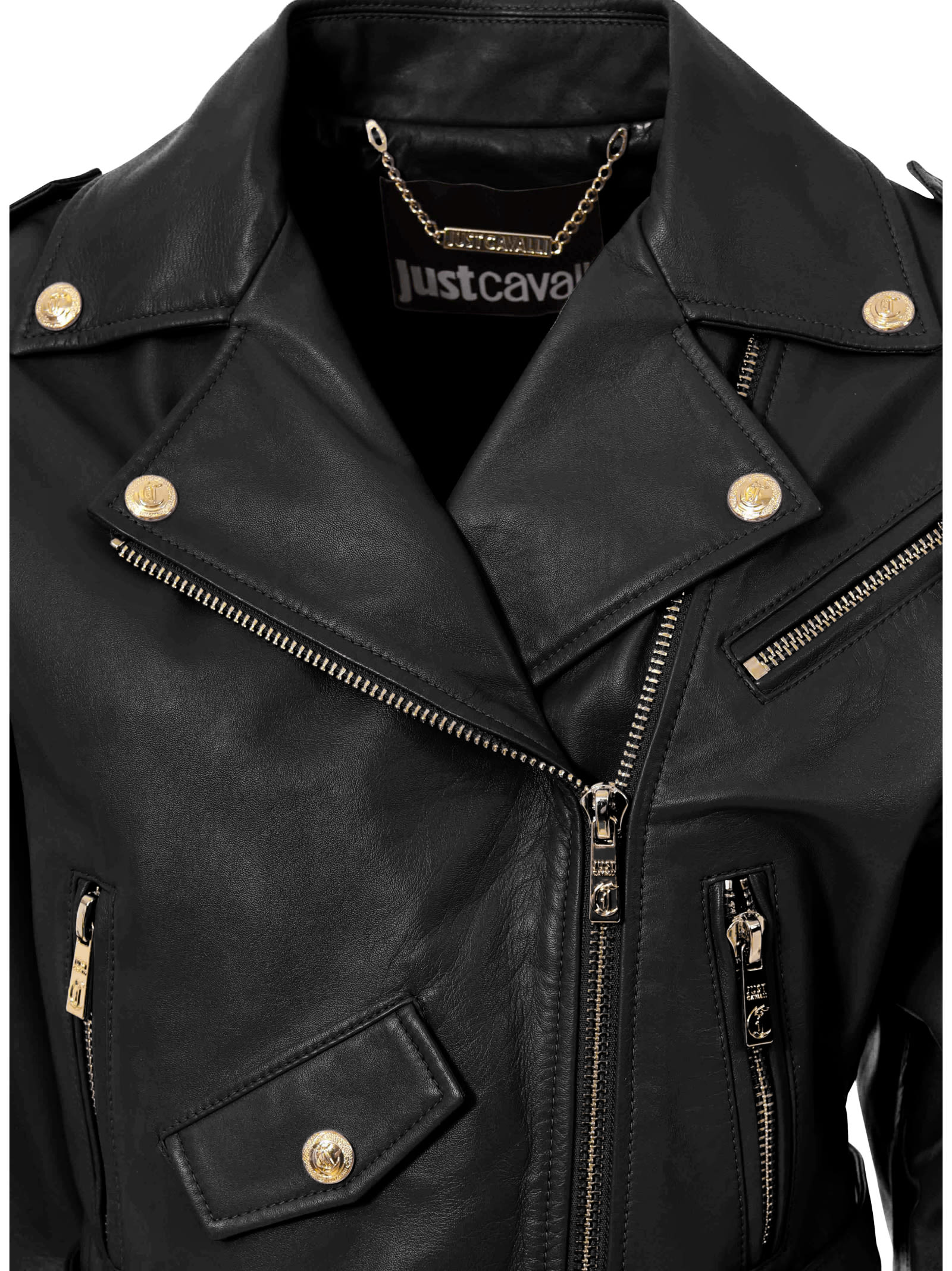 Shop Just Cavalli Leather Jacket In Black