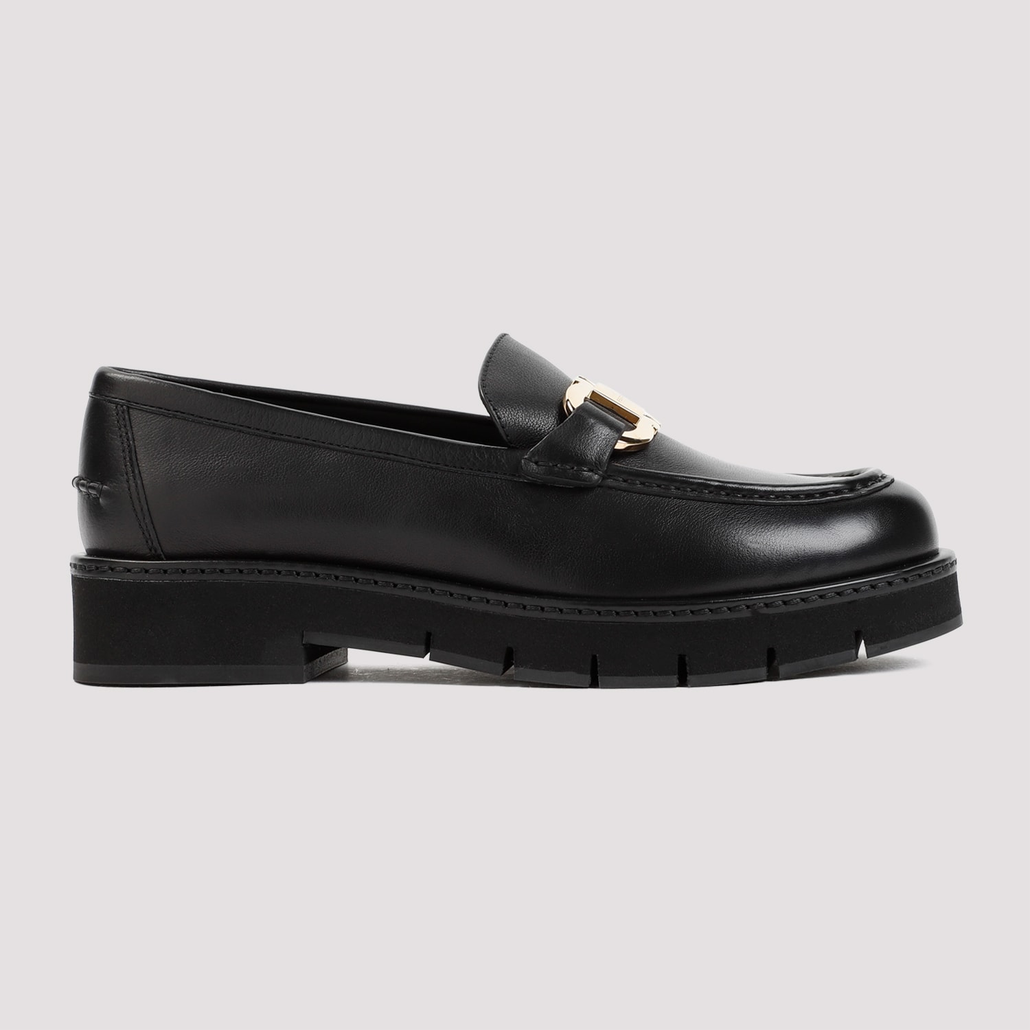 Ferragamo Black Gancini Ornament Loafers In Black
