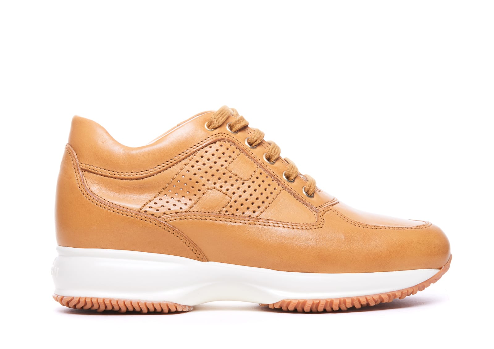 Hogan Pierced H Interactive Leather Sneakers In Orange