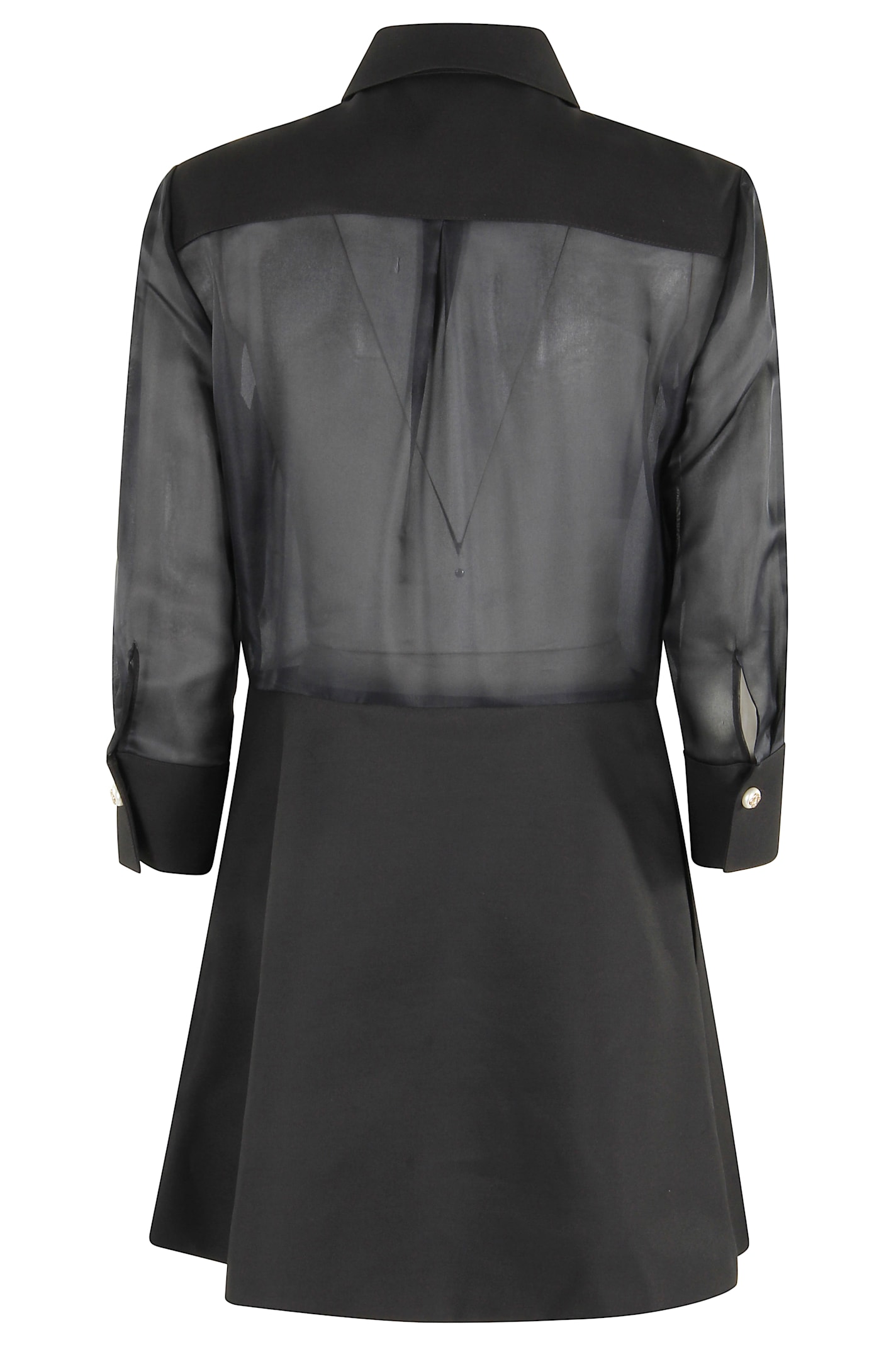 Casablanca Pleated Dress With Bow Detail And Sheer Sleeves In Black