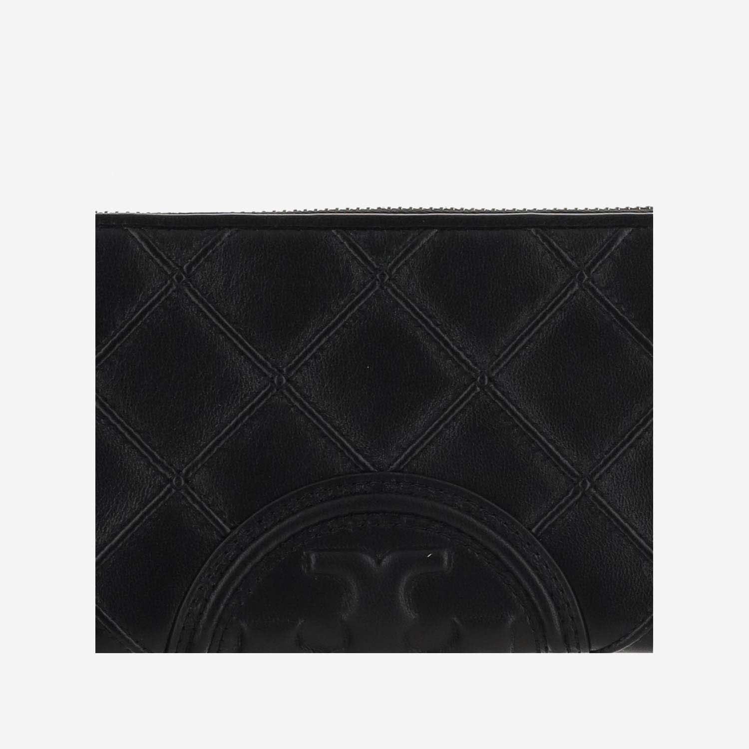 Shop Tory Burch Continental Fleming Leather Wallet In Black