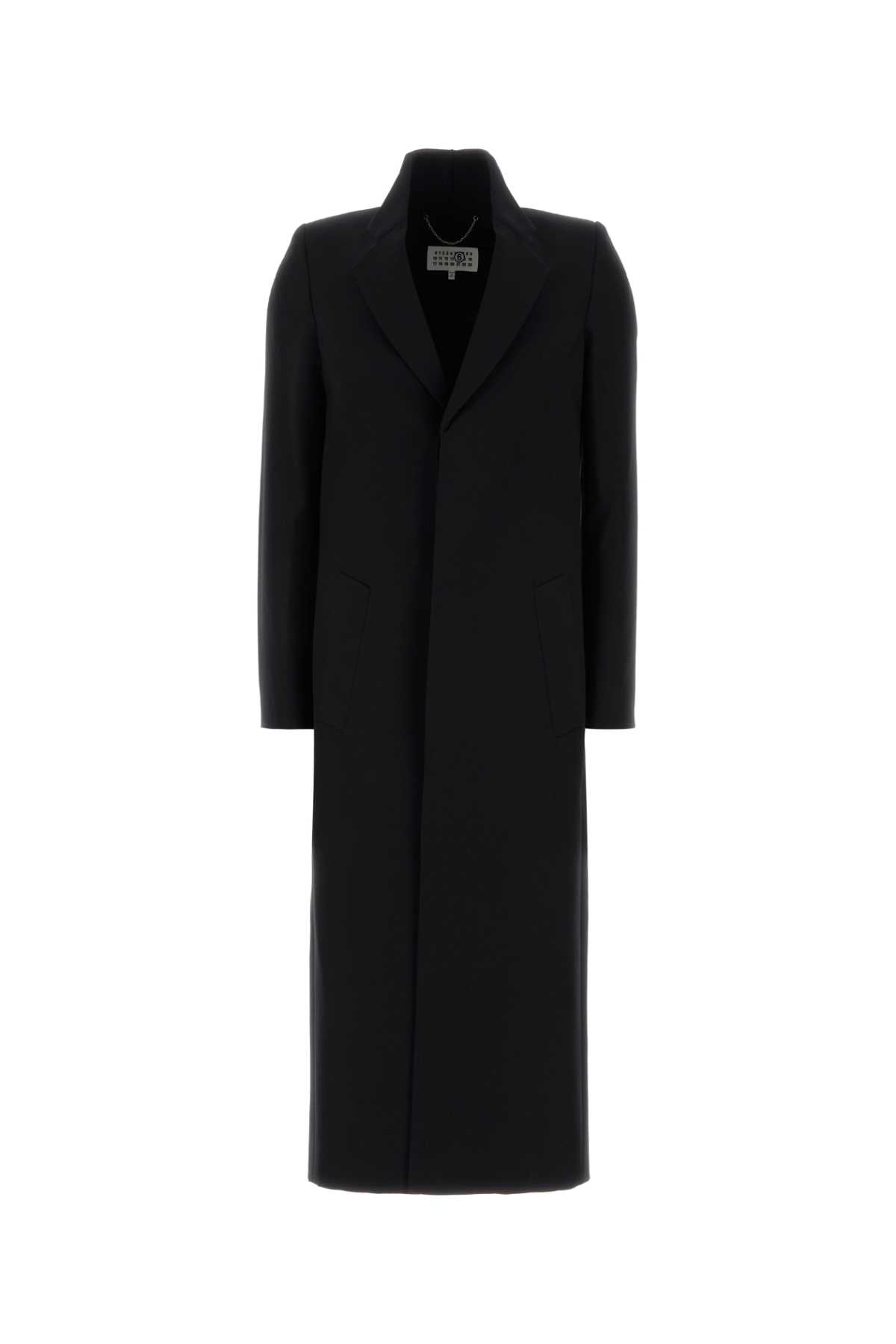 Mm6 Maison Margiela Longline Wool Coat Notched Lapels In Black