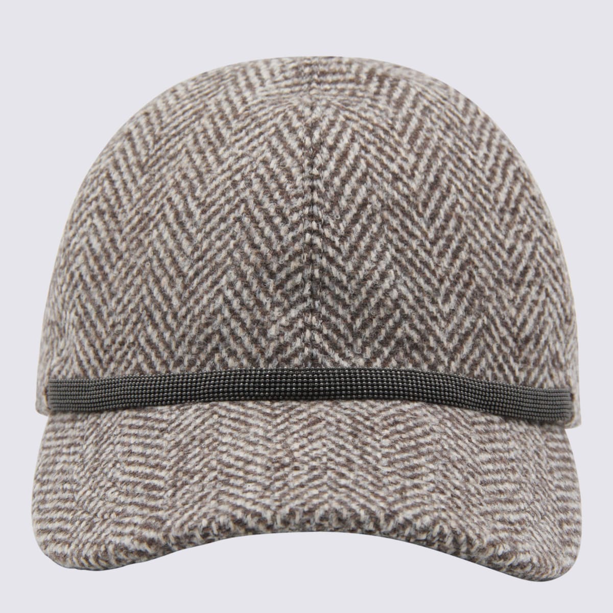 Brunello Cucinelli Herringbone Patterned Curved Brim Hat In Neutral