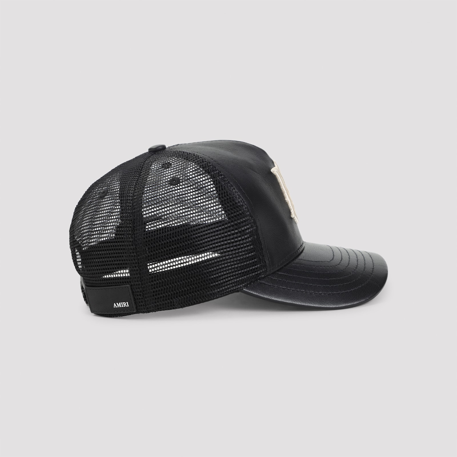 Amiri Leather Cap With Curved Brim And Mesh Back In Black