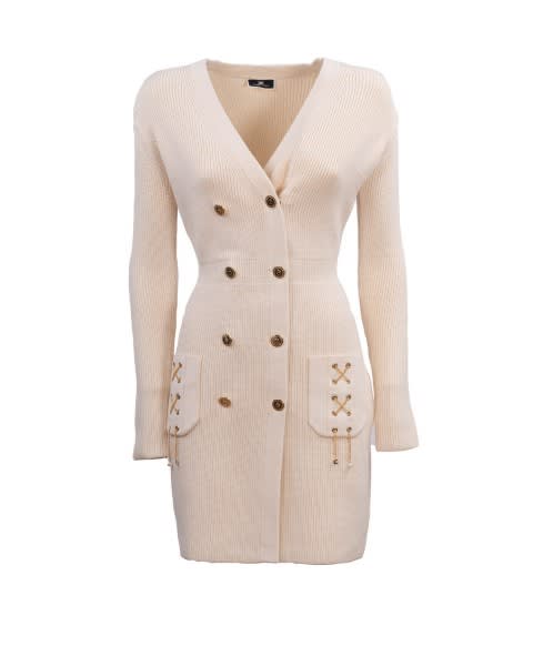 Elisabetta Franchi Double-breasted Robe Manteau With Crossed Chains