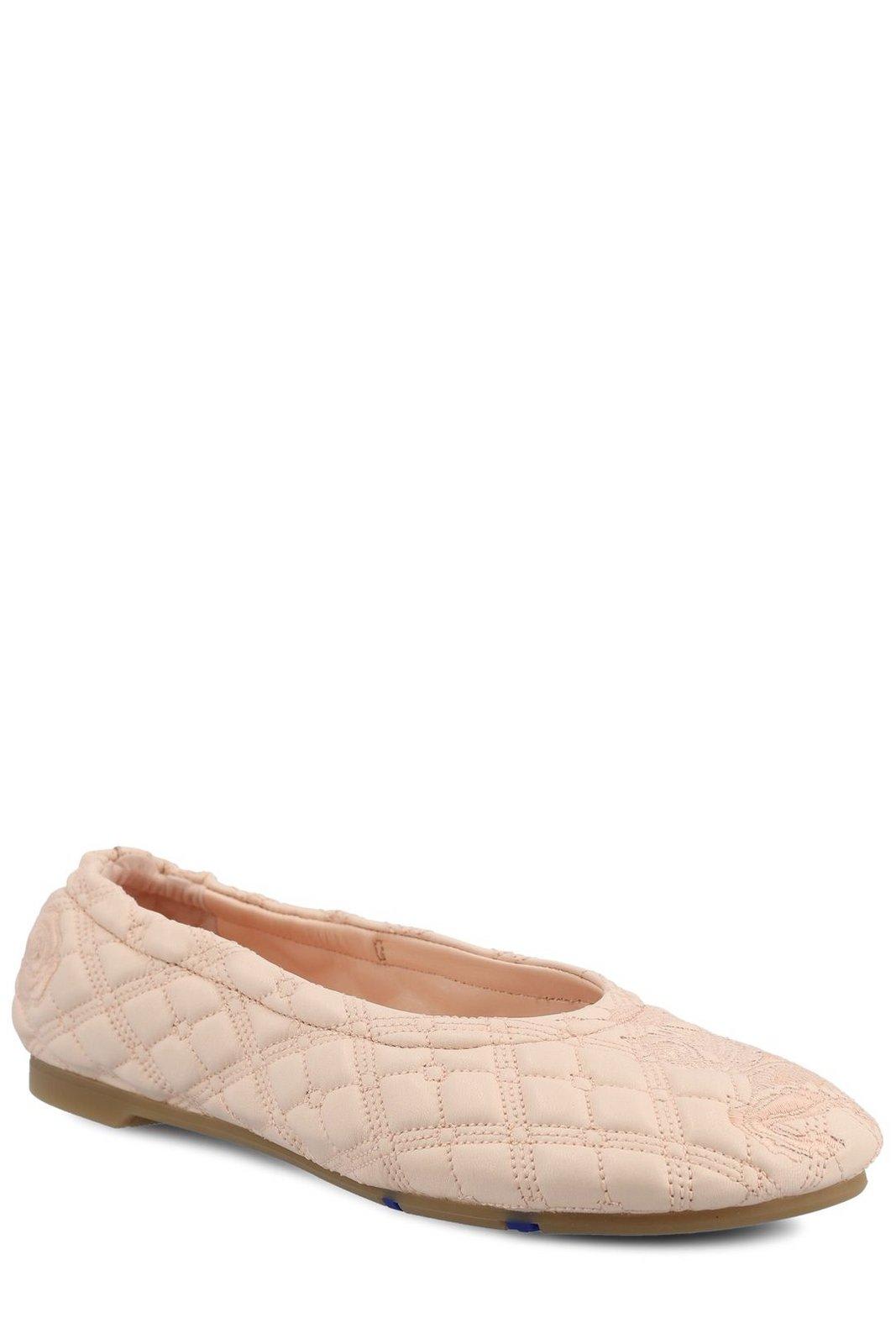 Shop Burberry Sadler Quilted Ballerina Shoes In Pink