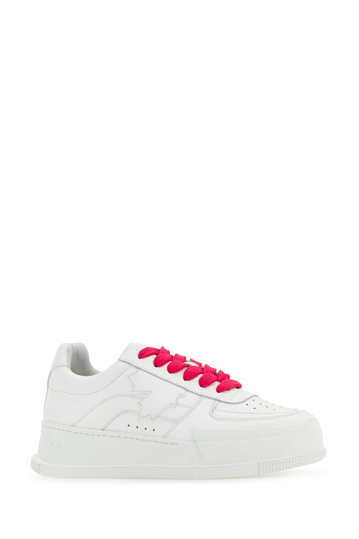Shop Dsquared2 White Leather Canadian Sneakers In Whitefuxia