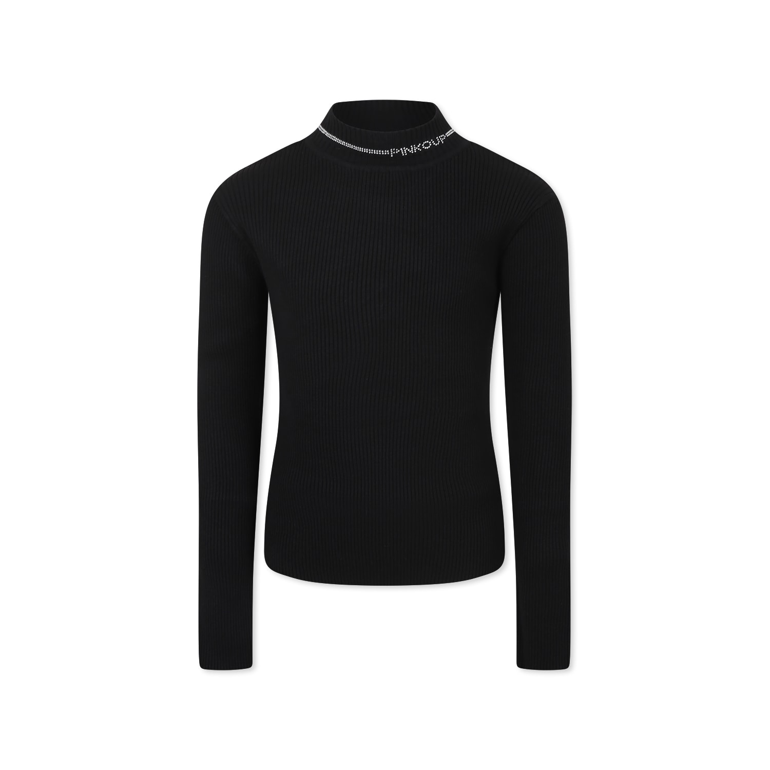 Pinko Kids' Black Turtleneck For Girl With Logo