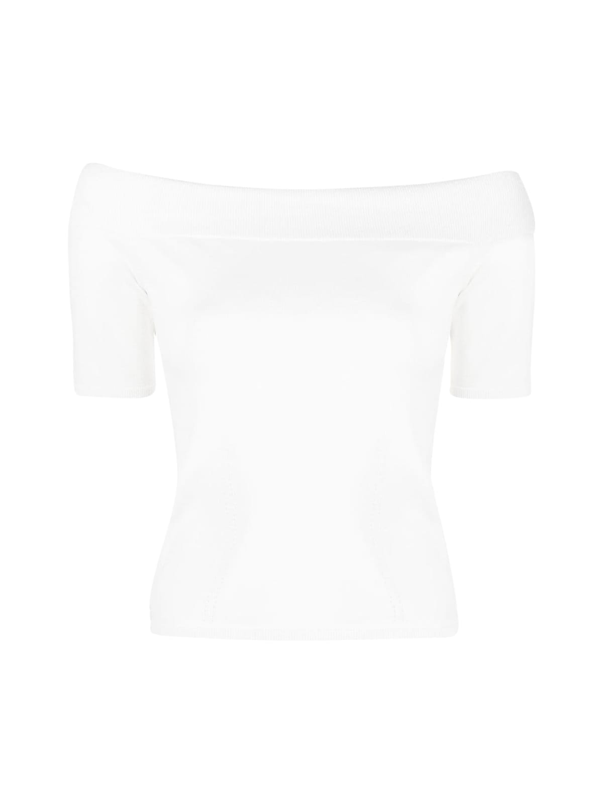 Alexander Mcqueen Off Shld Top Resp Stretch Viscose Knit In Ivory