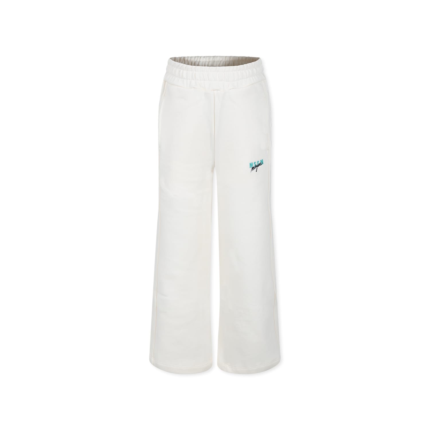 Msgm Ivory Trousers For Girl With Logo In Ivory