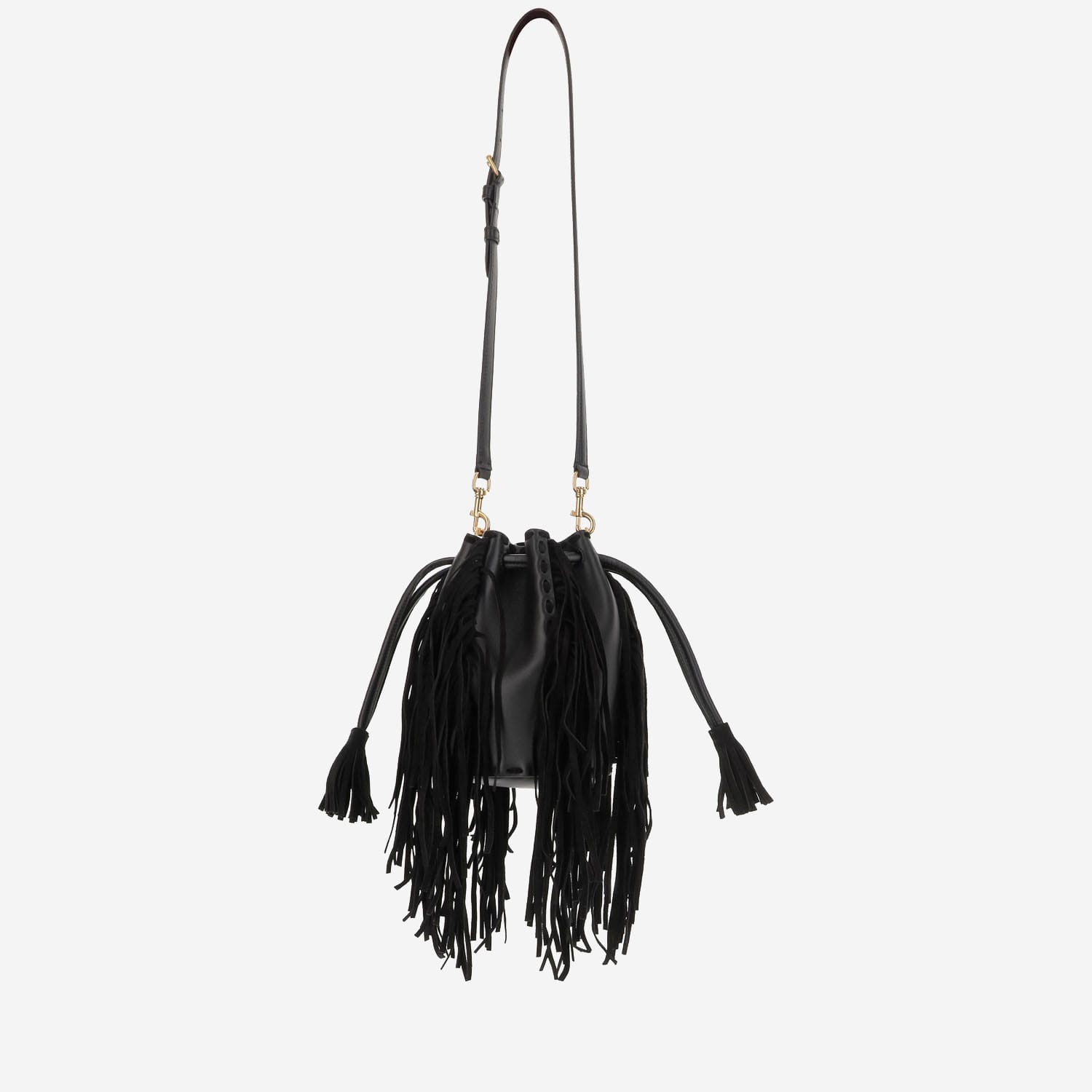 Valentino Fringed Leather Shoulder Bag In Black