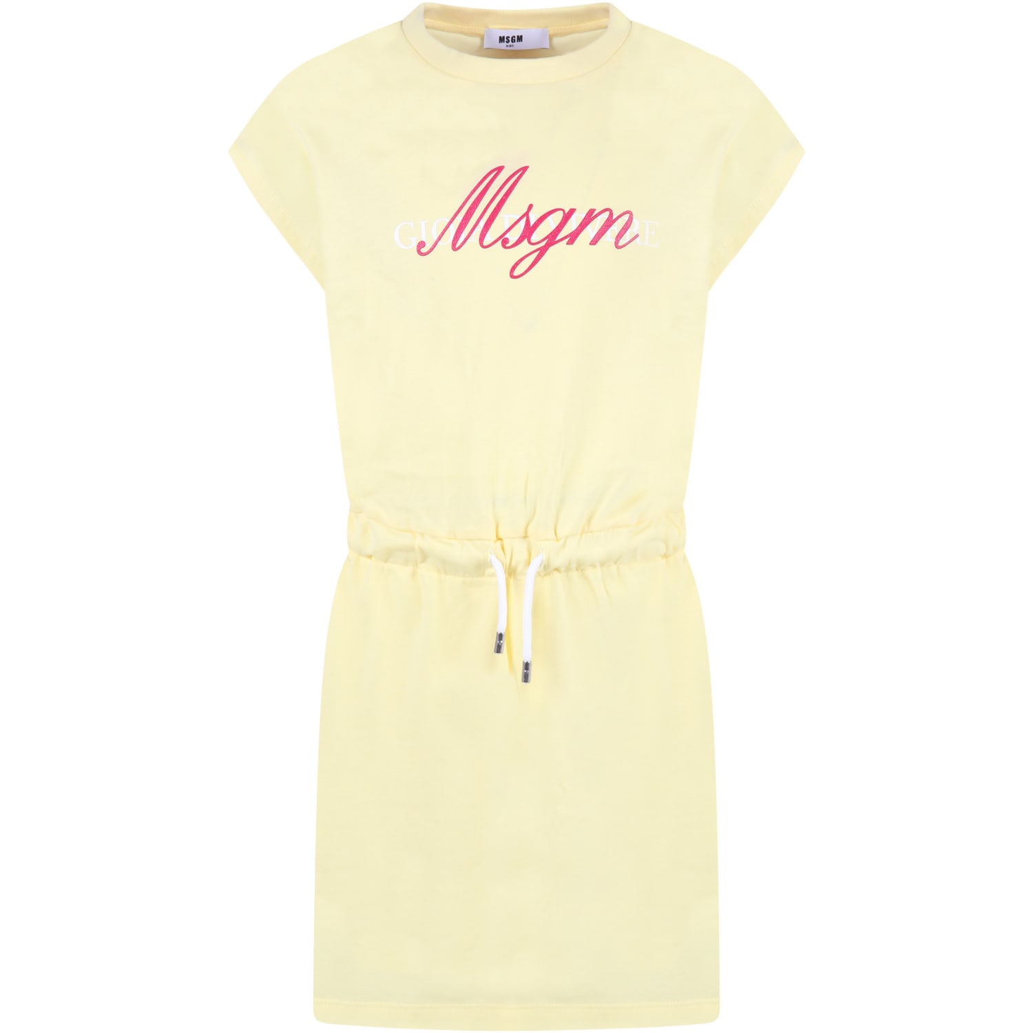 MSGM Yellow Dress For Girl With Logo