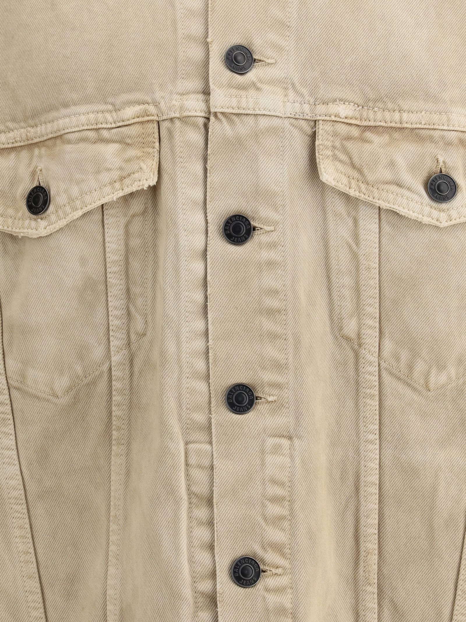 Balenciaga Beige Denim Jacket With Contrast Logo Embroidery In Neutral