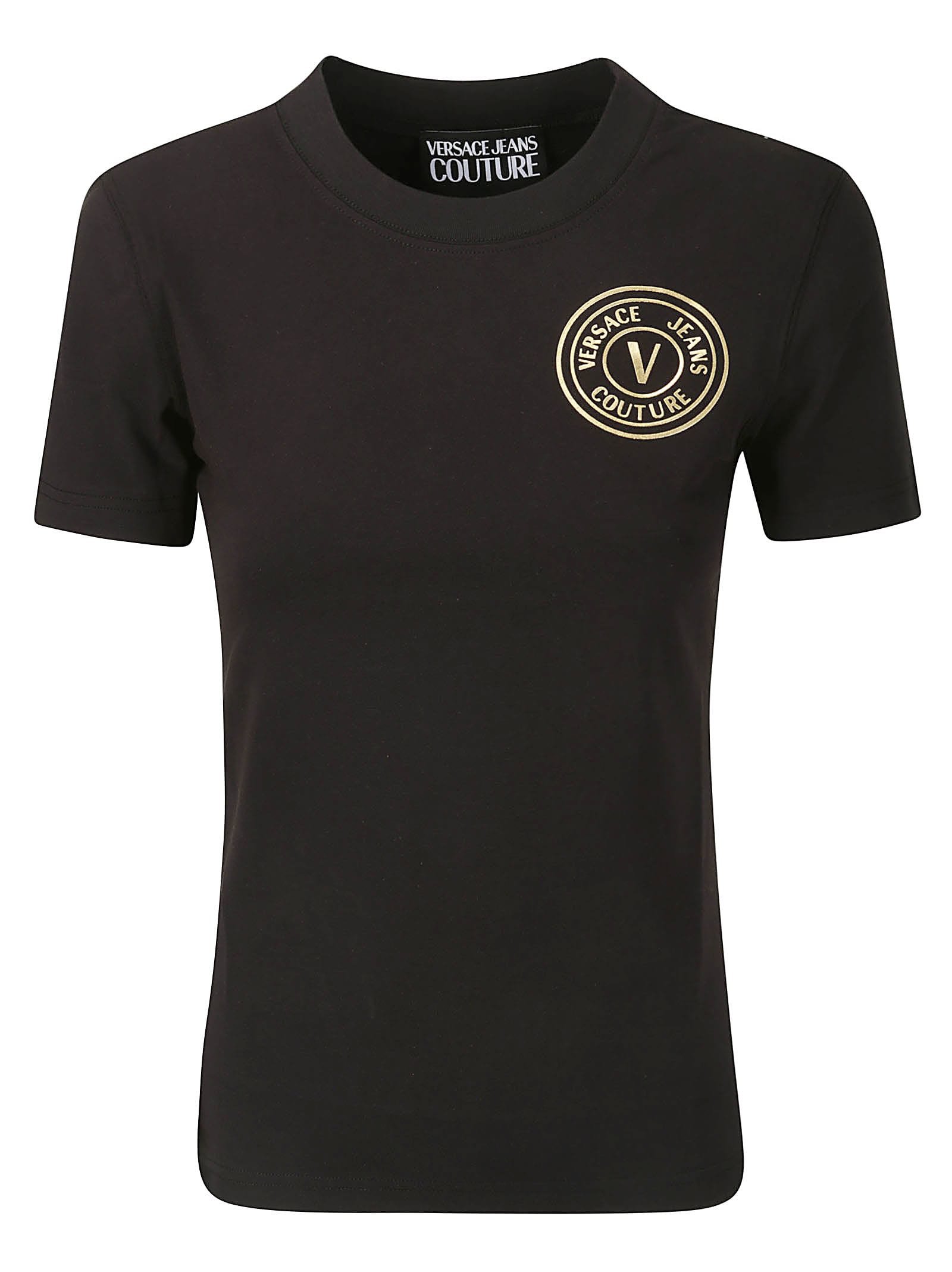 Versace Jeans Couture 76dp608 S S Vembl S Thick Foil T-shirt In Black/gold