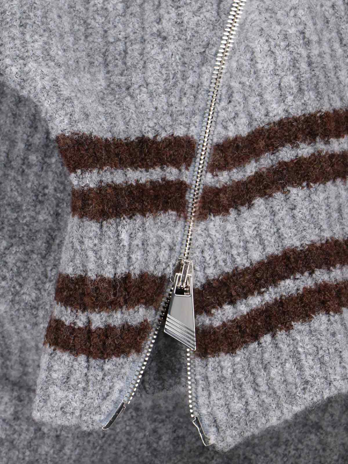 Attico Womens Asymmetric High-neck Knitted Cardigan Melange Grey In Multi