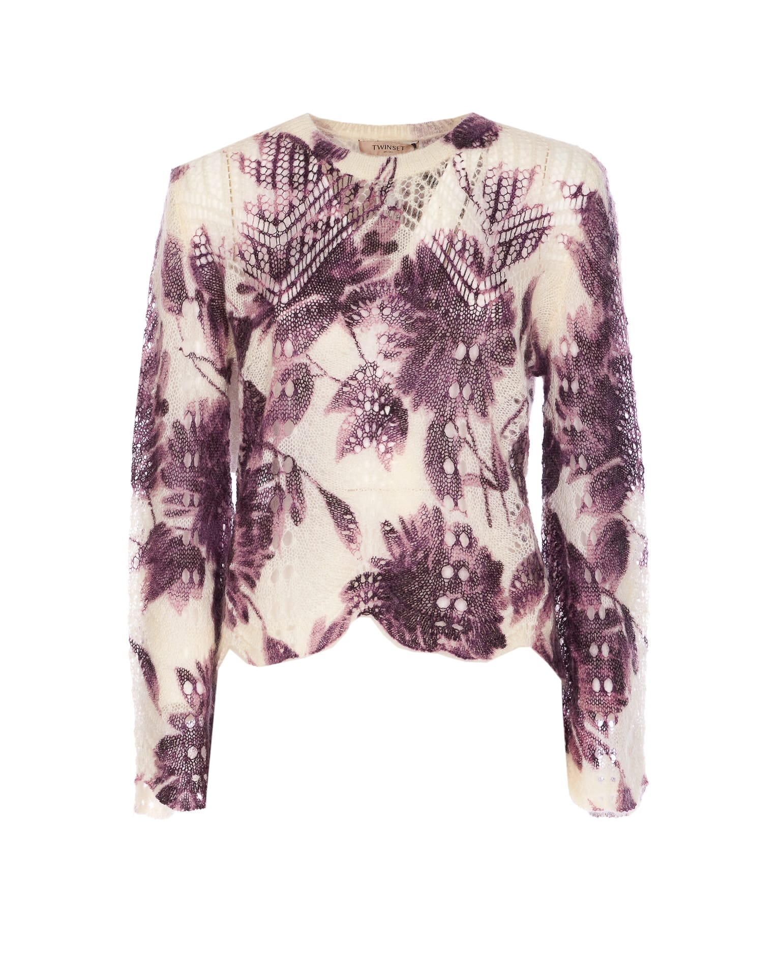 Twinset Twin-set Floral Lace Sweater With Lightweight Elegance In Purple