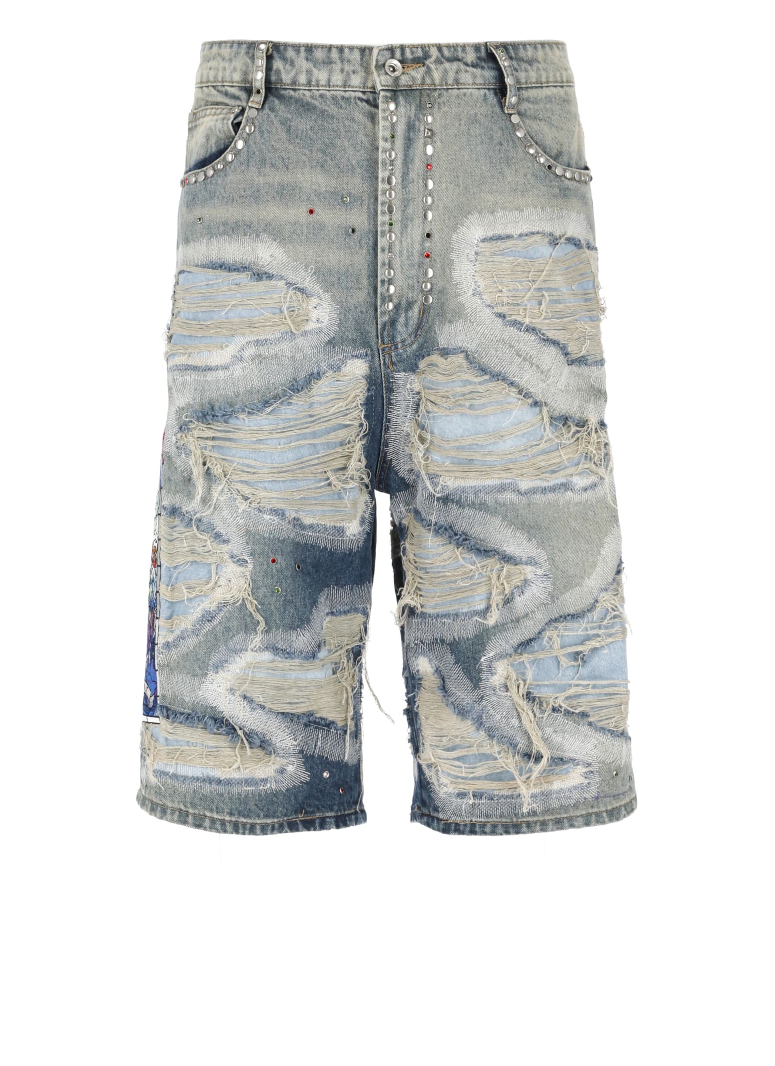 Shop Who Decides War Chrome Stud Embroidered Bermuda Shorts In Light Blue