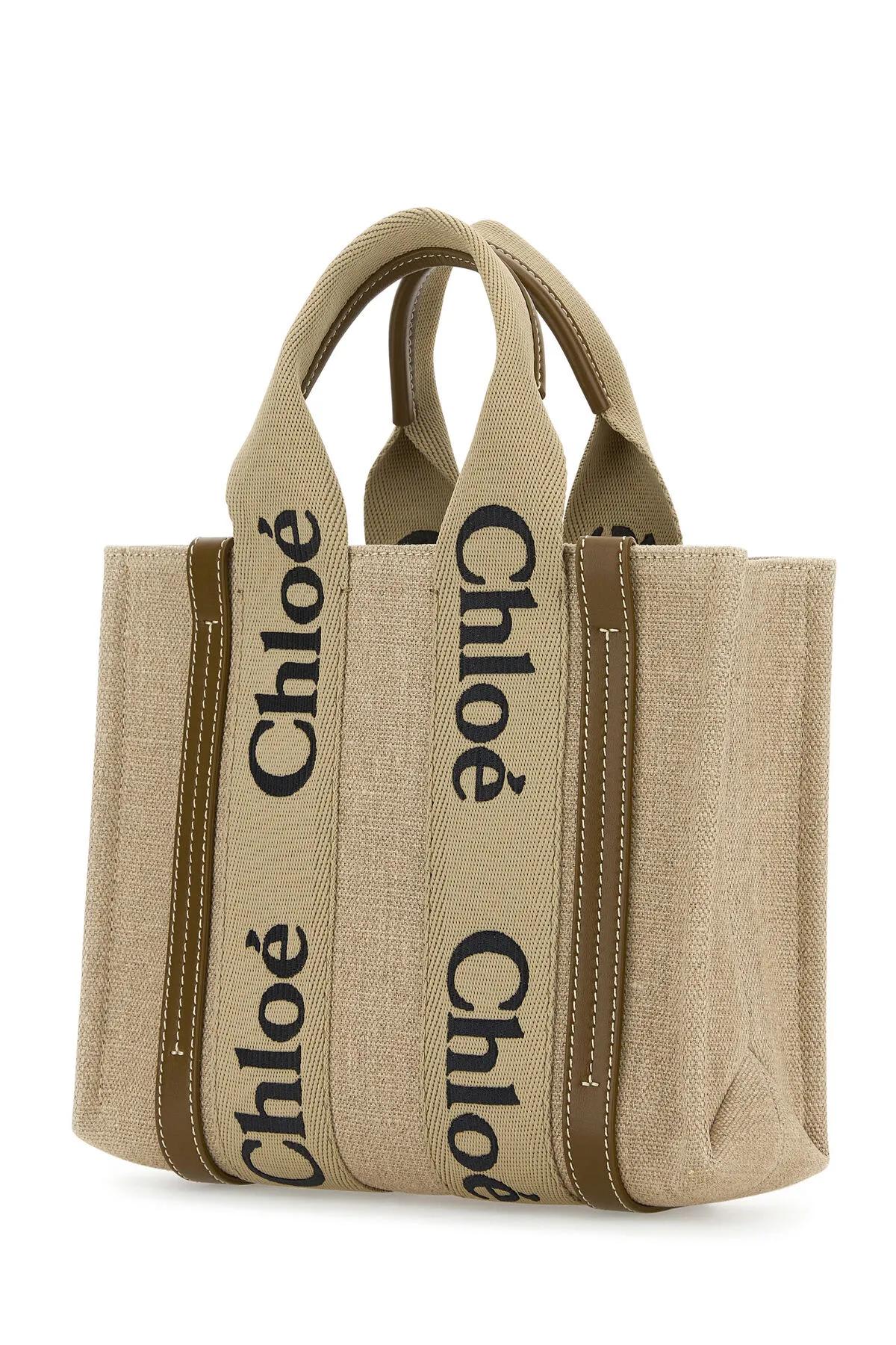 Shop Chloé Multicolor Linen Small Woody Shopping Bag In Beige